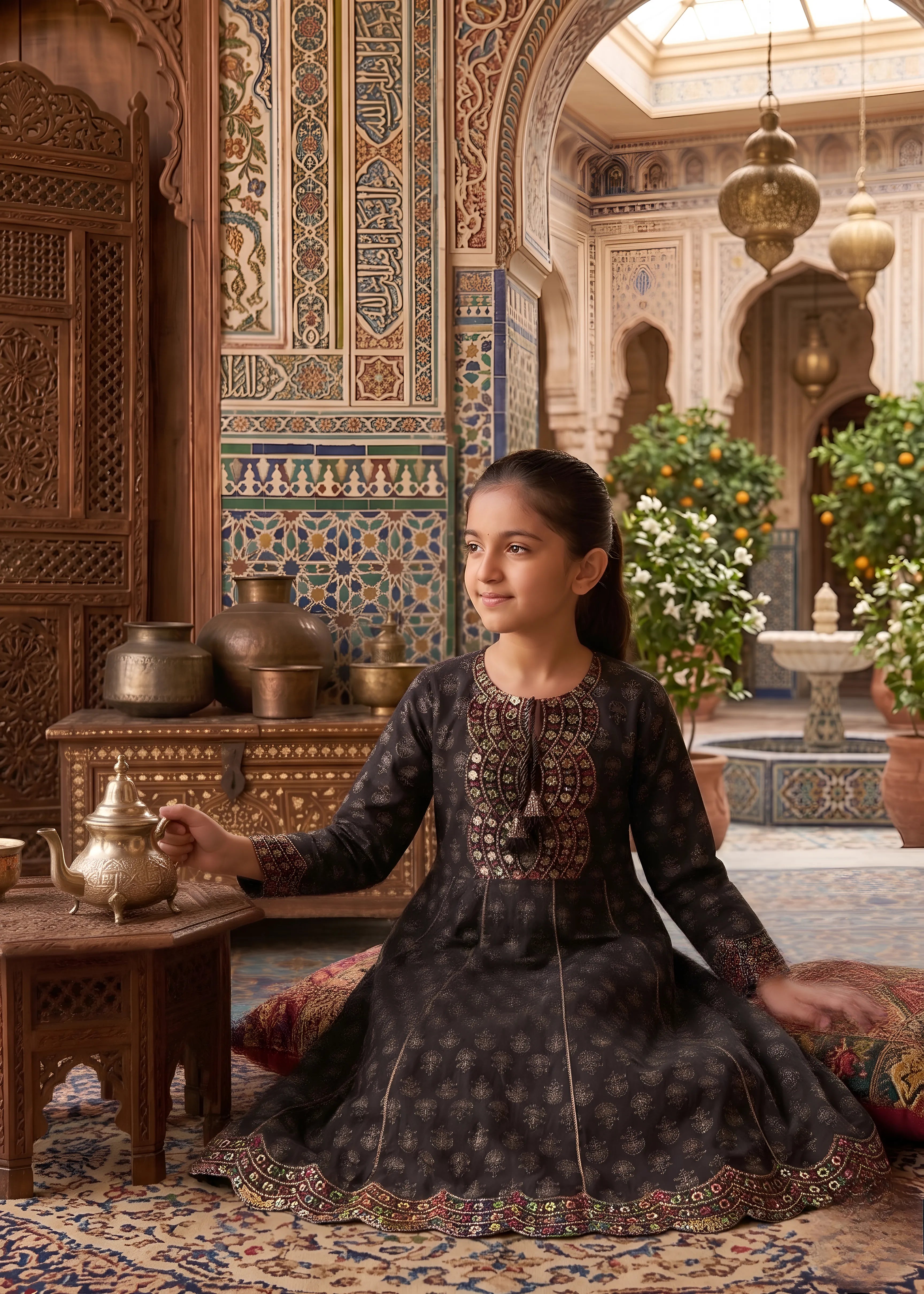 lawn cotton Pishwas in Black