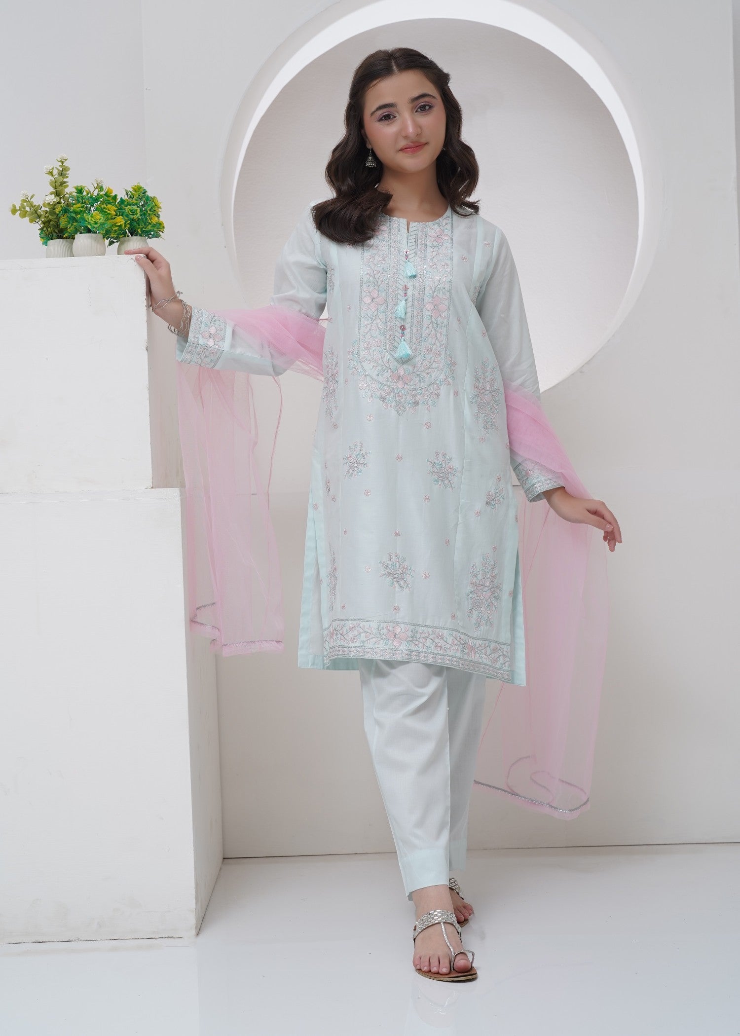 cotton Kurta Set in Light blue