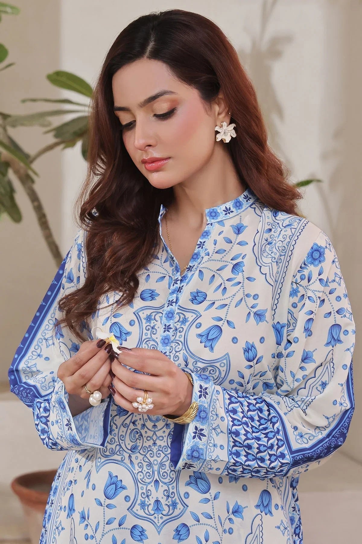 poly lawn Co Ord Sets in Blue, white