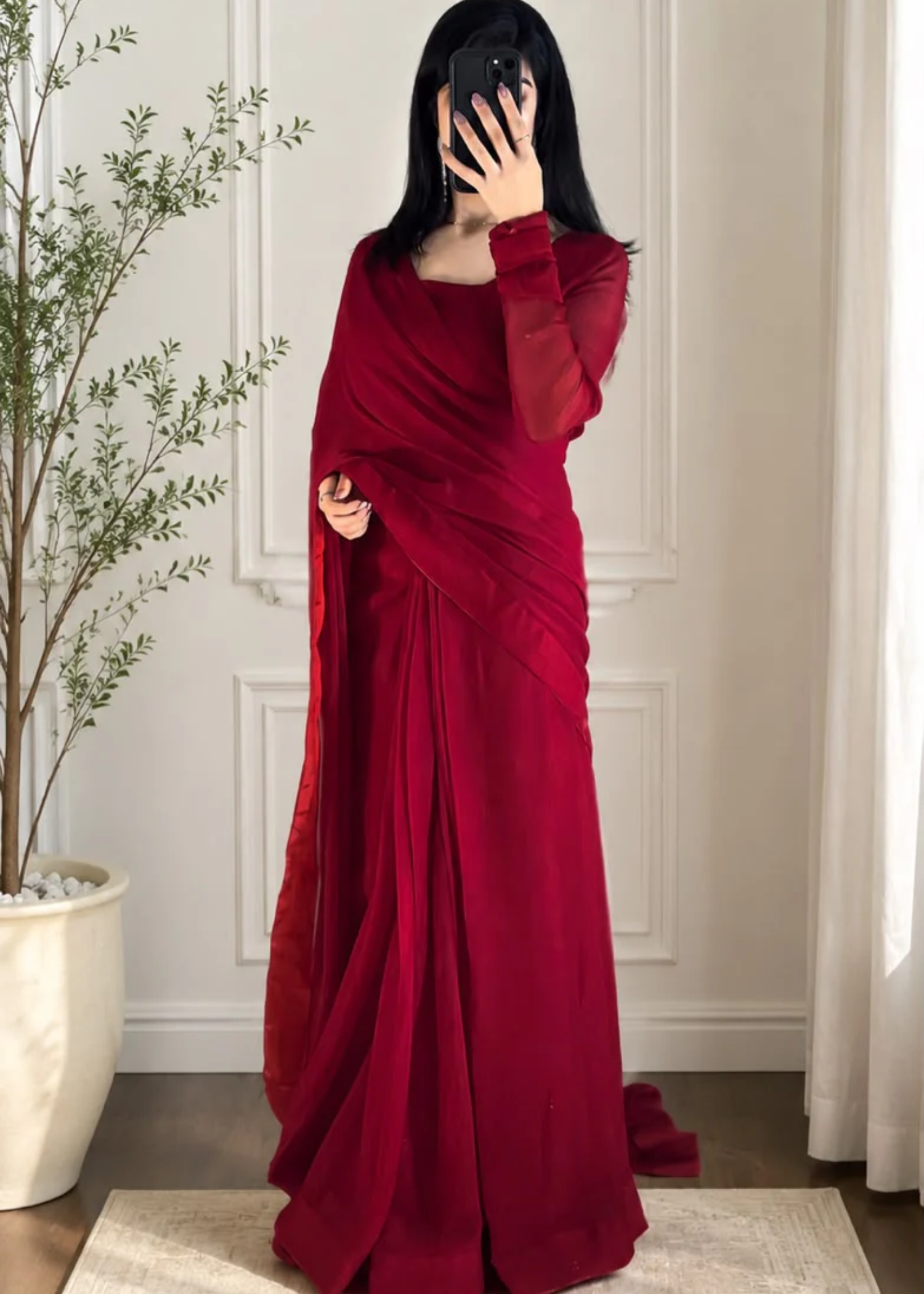 chiffon Saree in Red
