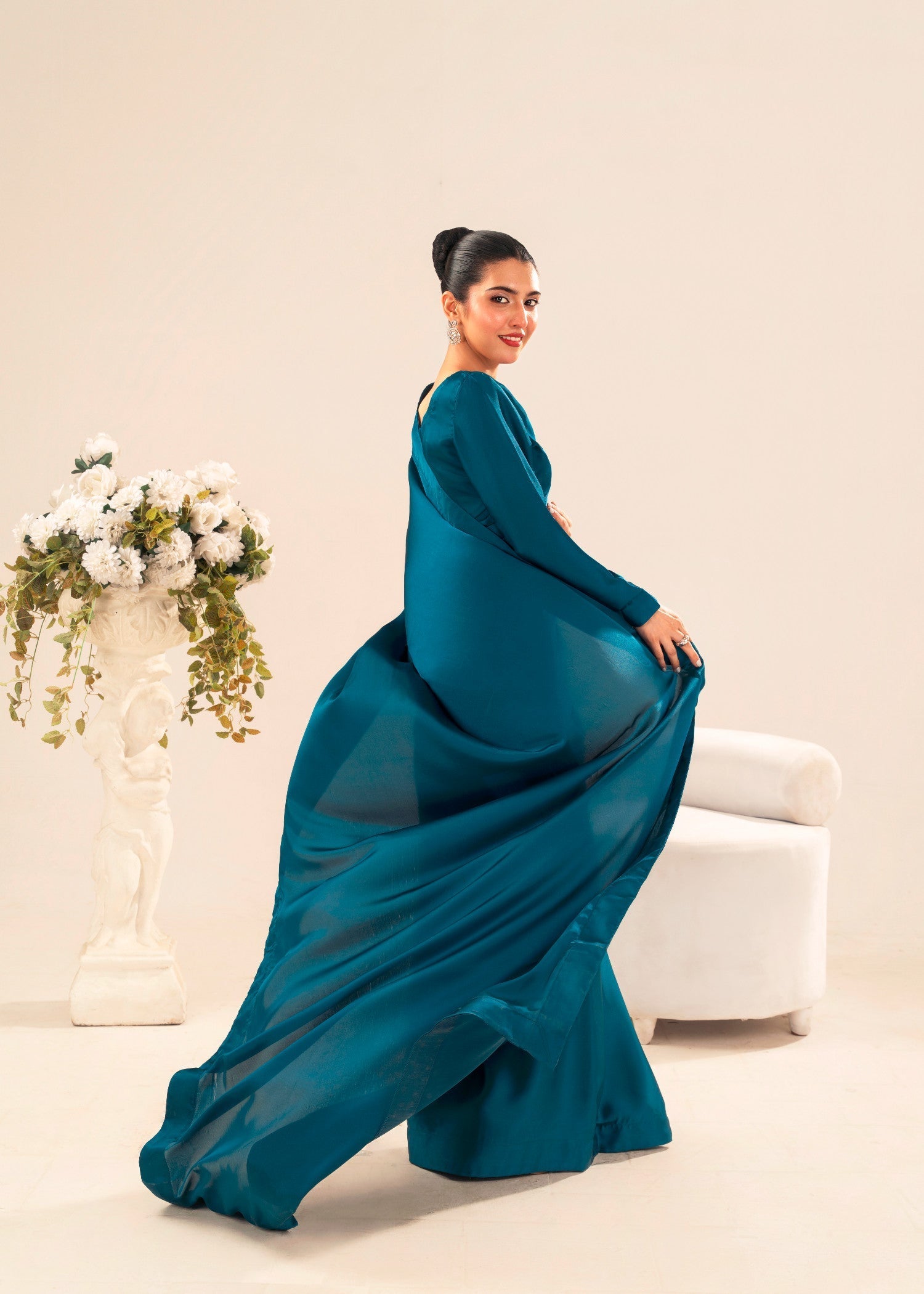 poly silk Saree in Teal