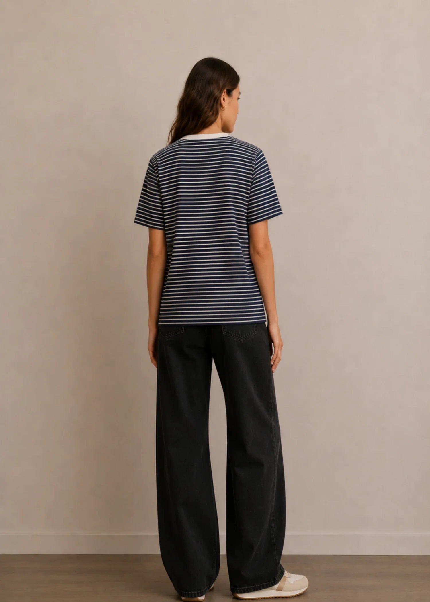 cotton T Shirt in Navy blue, white