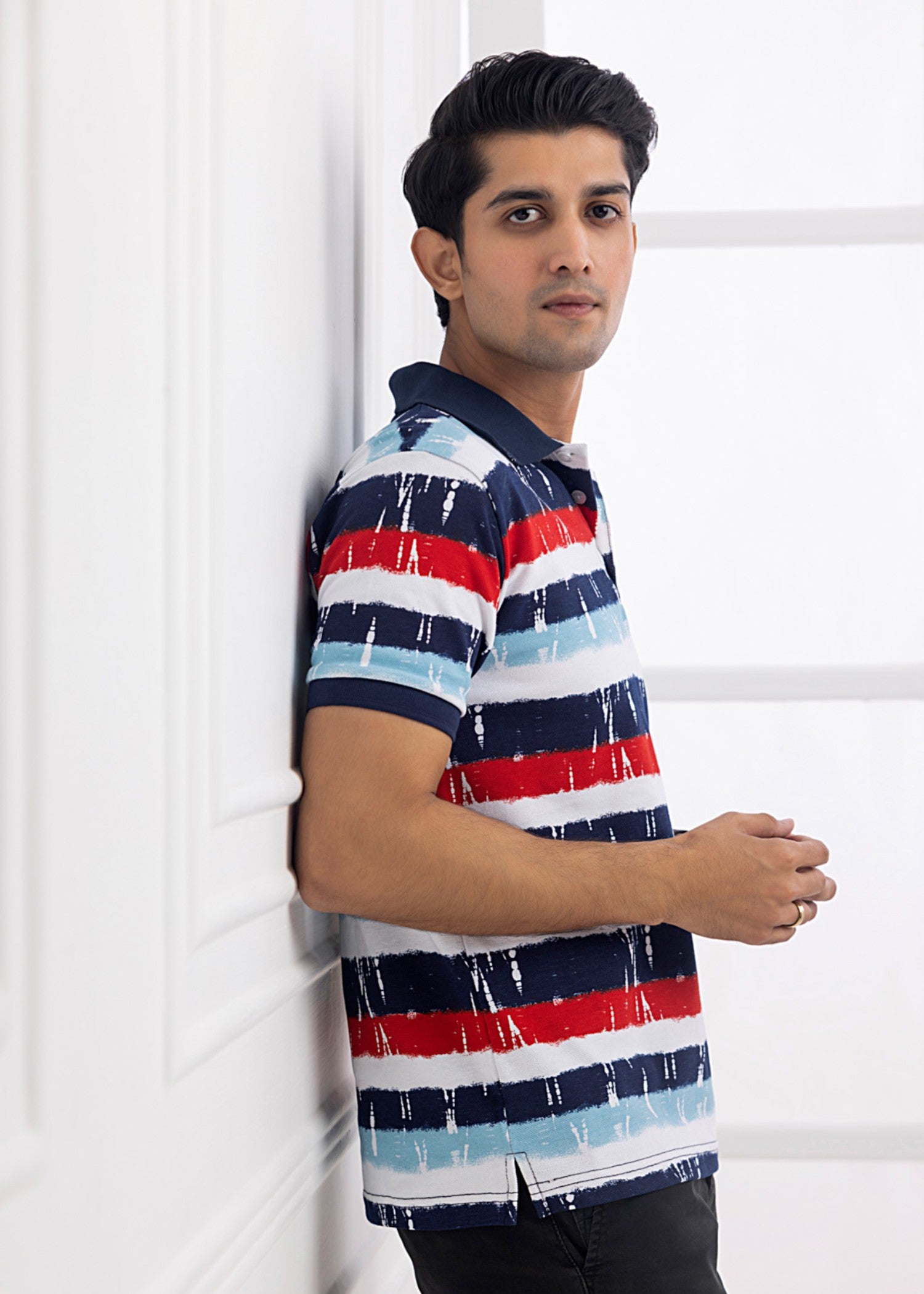 cotton pique Polo Shirt in Red, navy blue, white