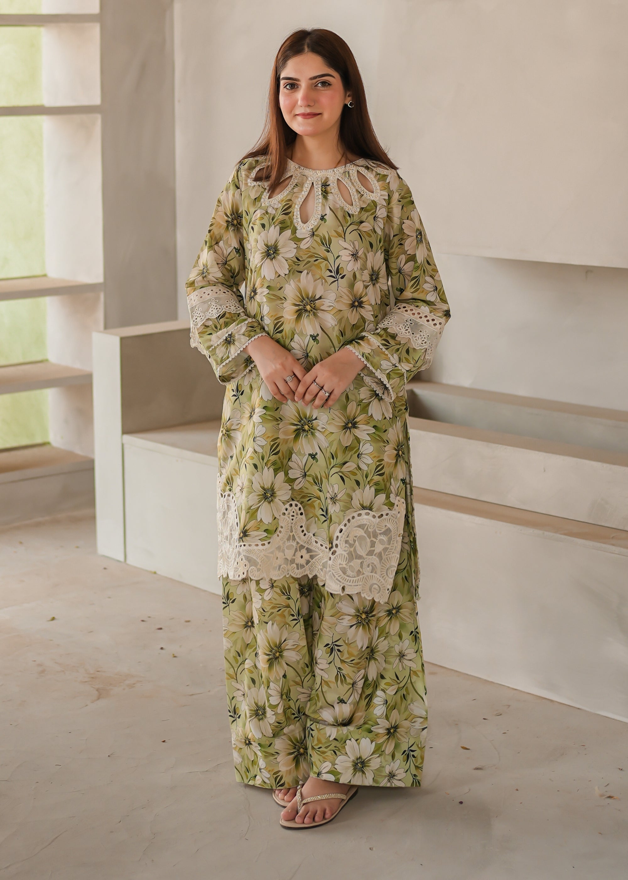 poly lawn Co Ord Sets in Herb green