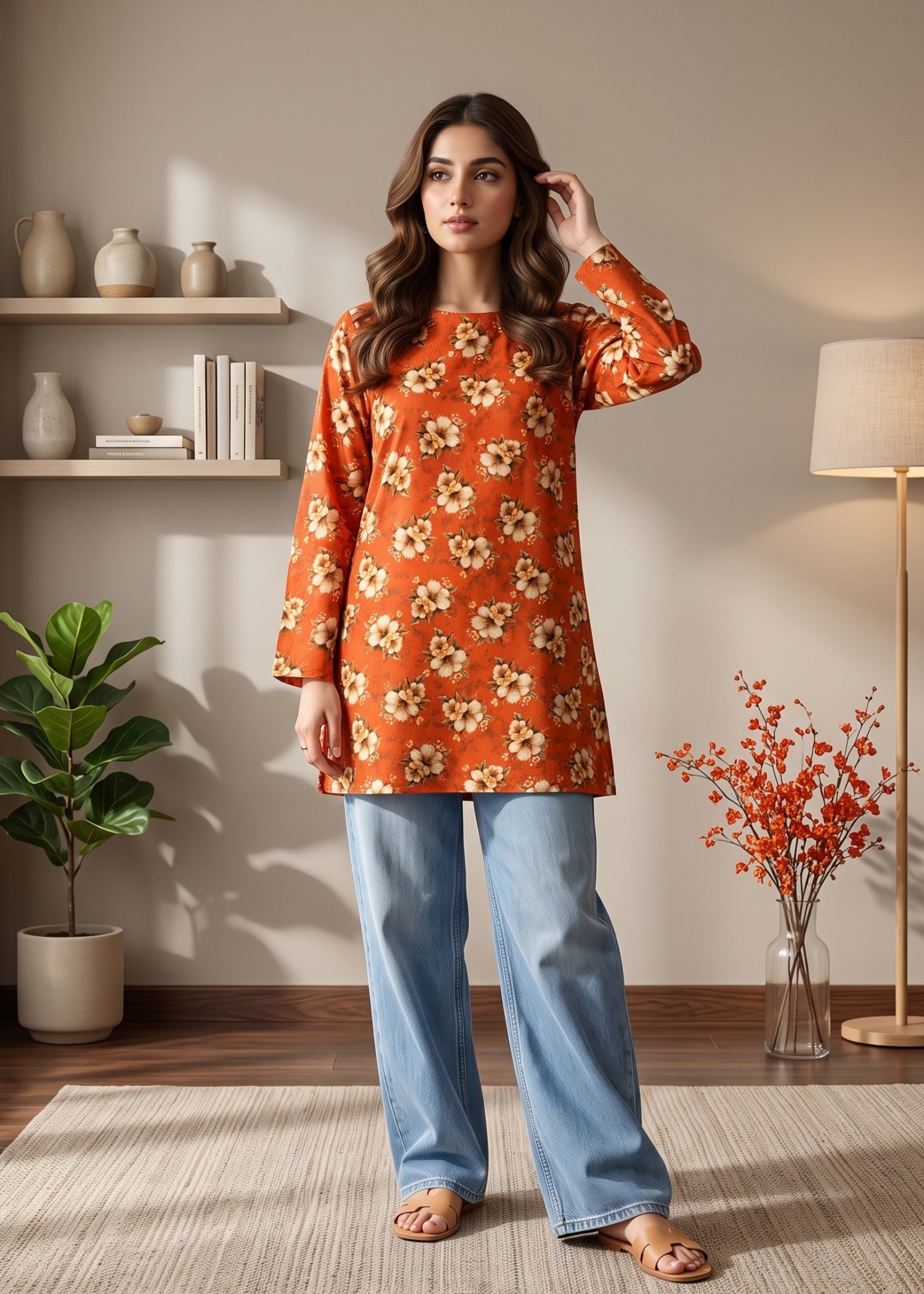 lawn cotton Kurti in Cardinal red