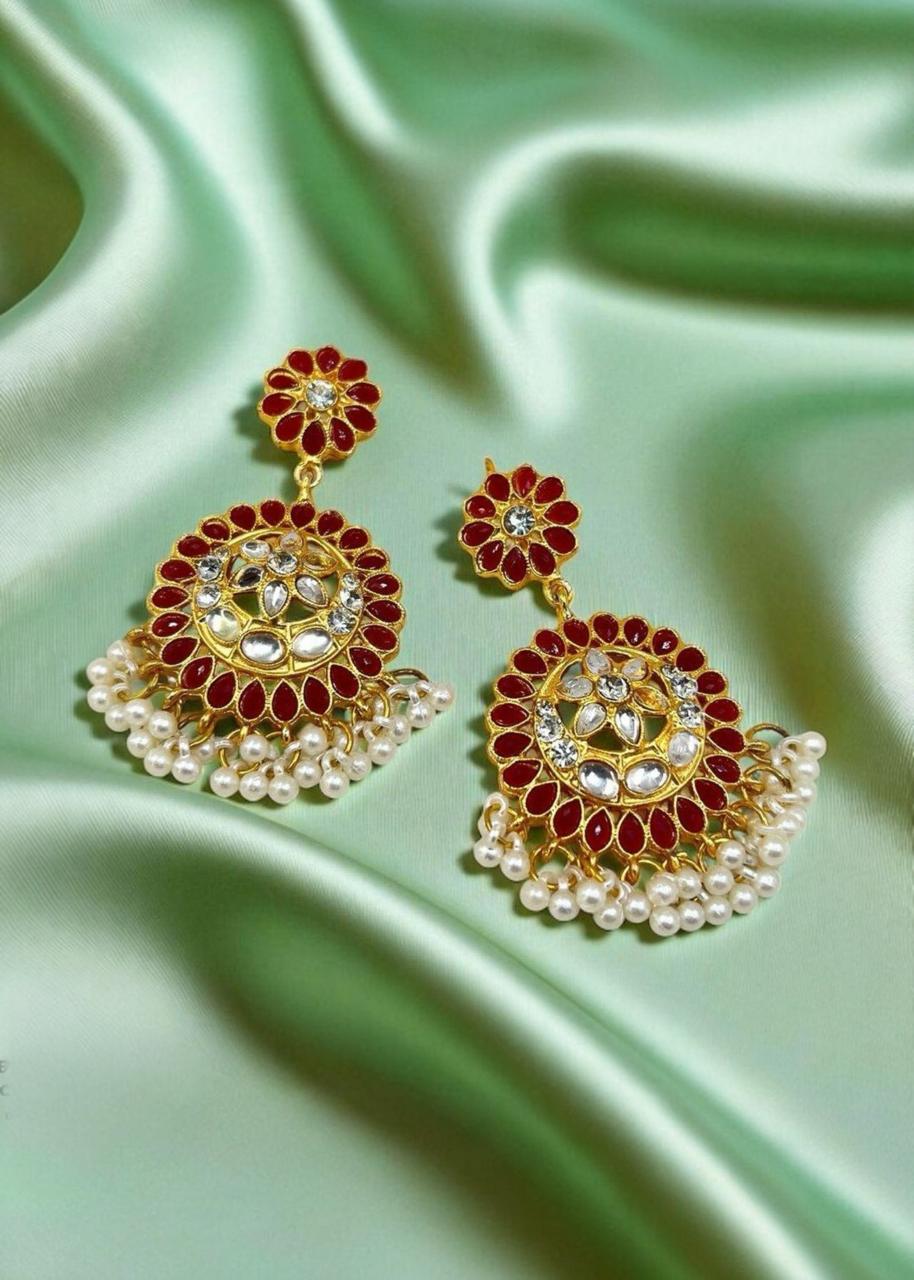 Earrings in Ruby red Color by - Trendy Women Earrings UHB6011