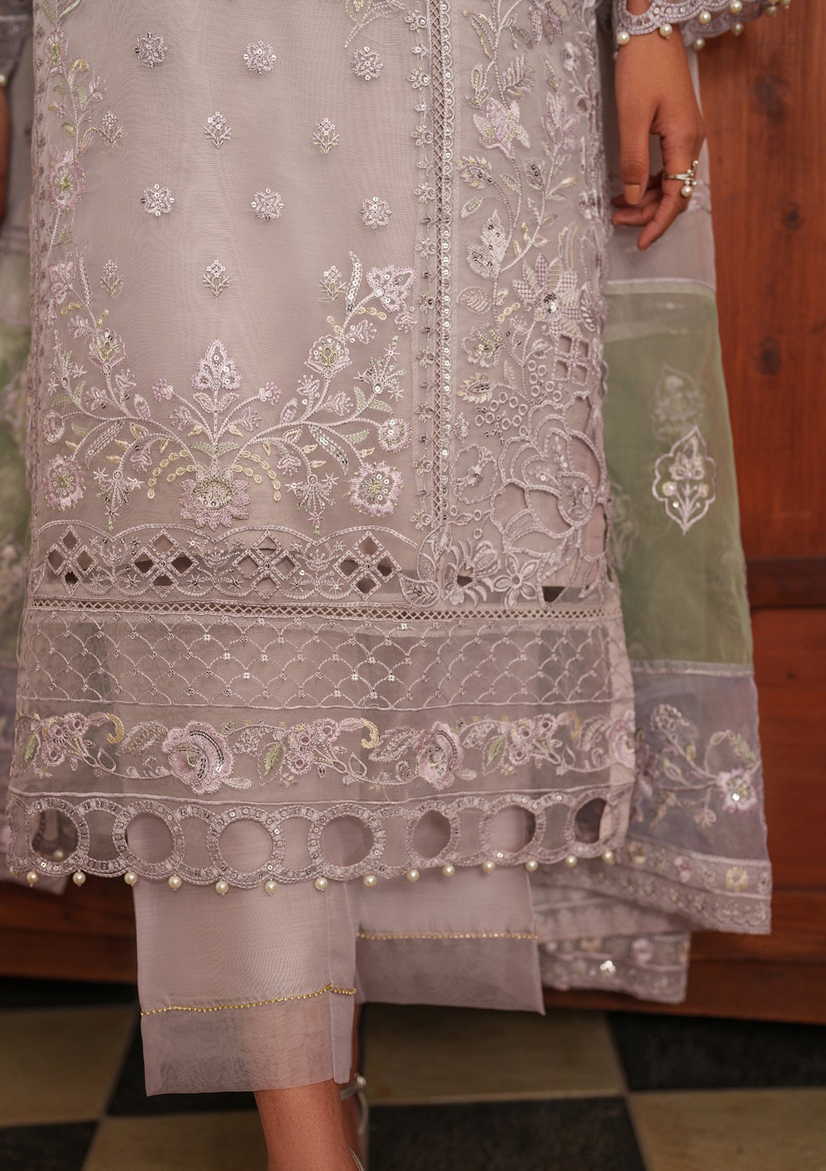 organza Kurta Set in Purple ash
