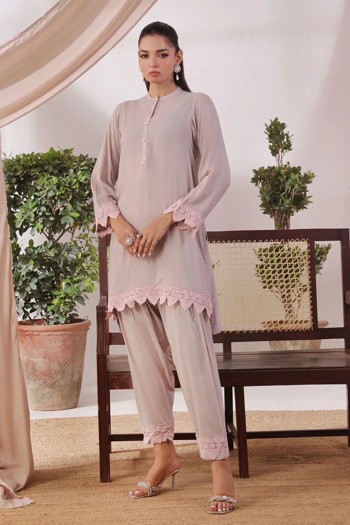silk Kurta Set in Light pink