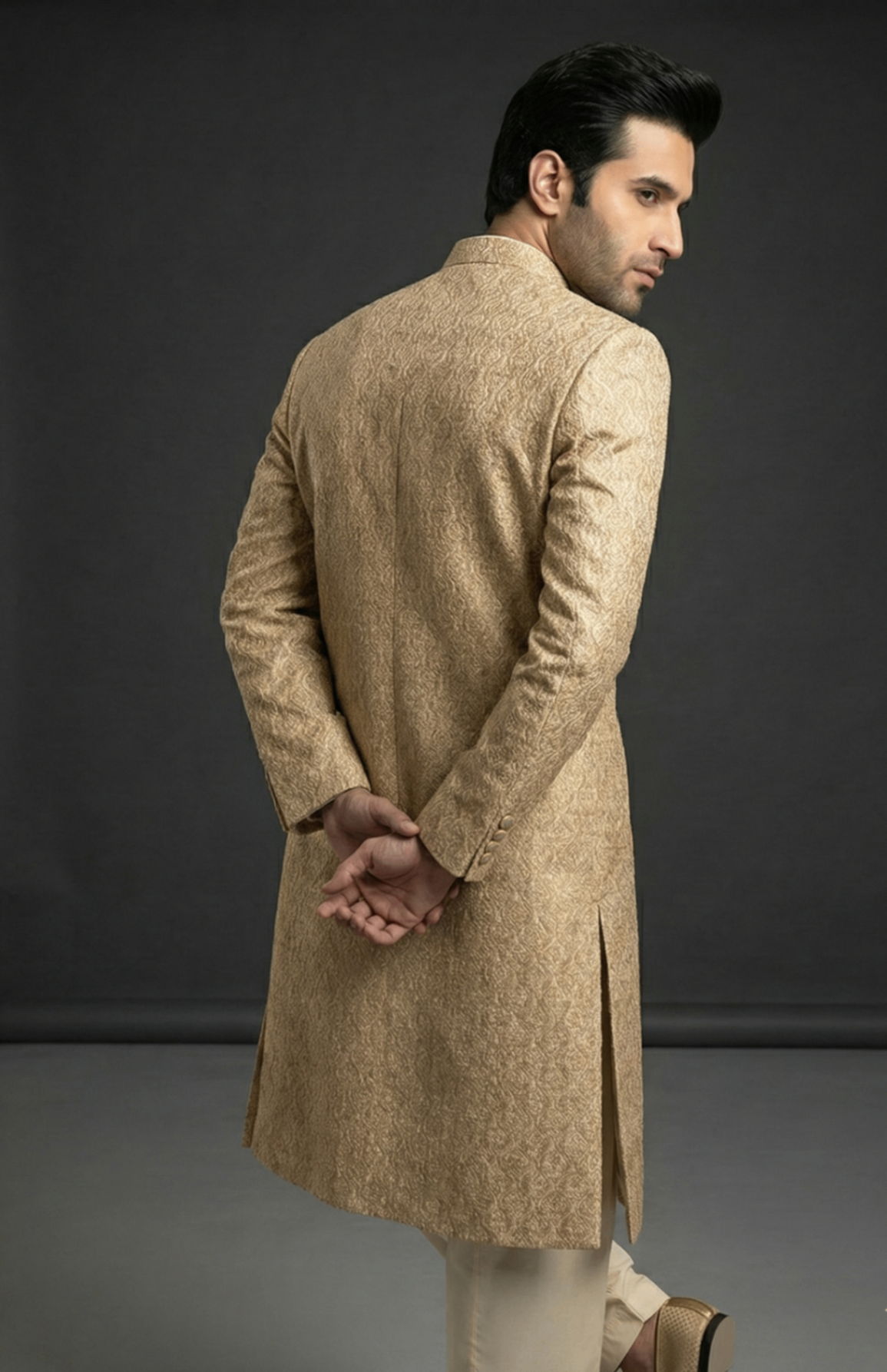 silk Sherwani in Gold