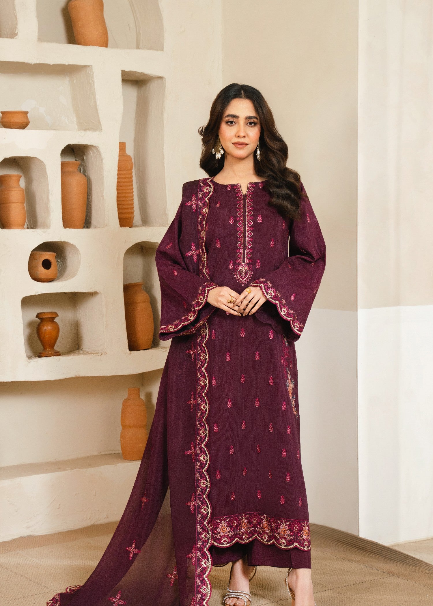raw silk Kurta Set in Pastel pink, plum purple