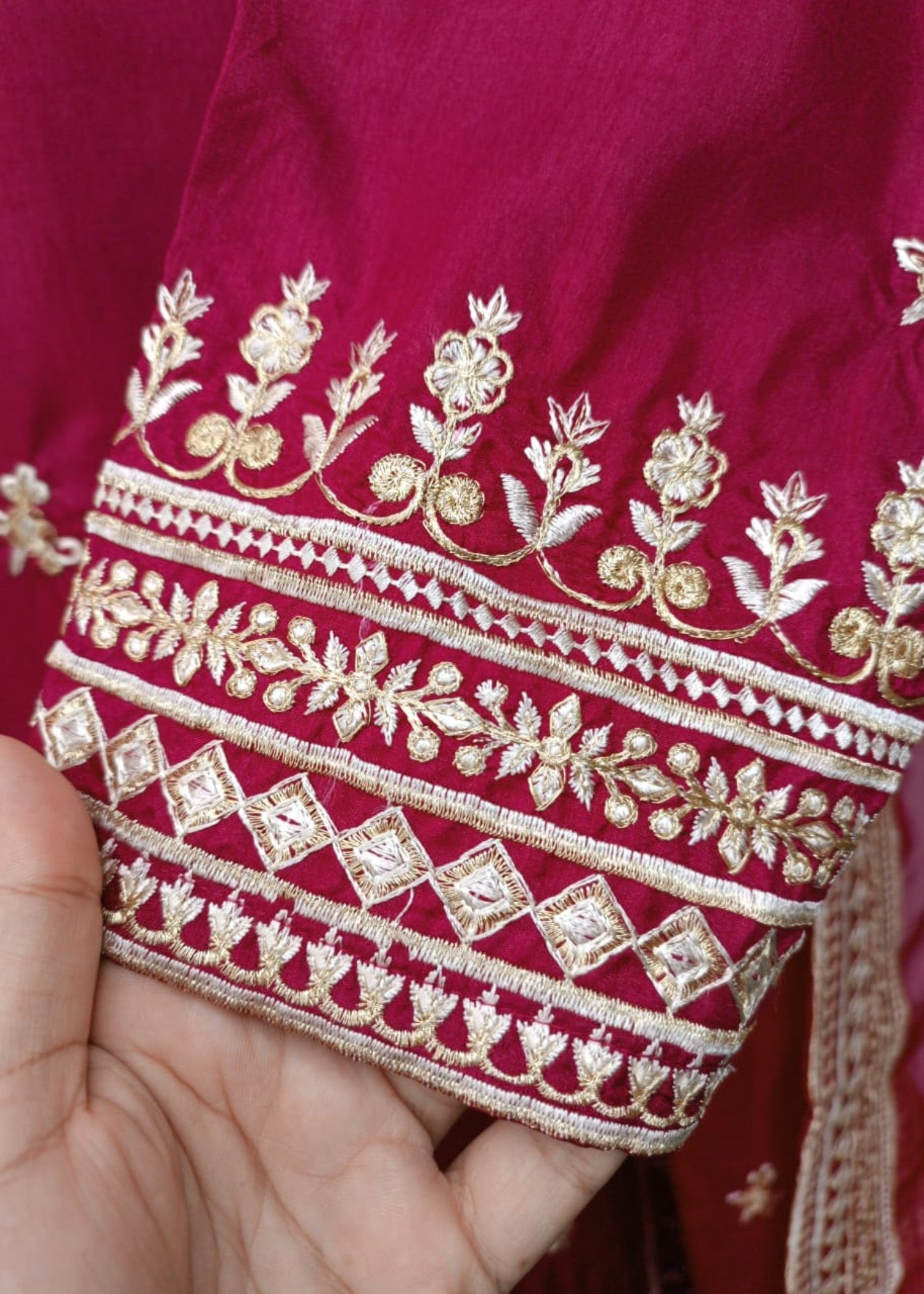 poly silk Kurta Set in Amaranth