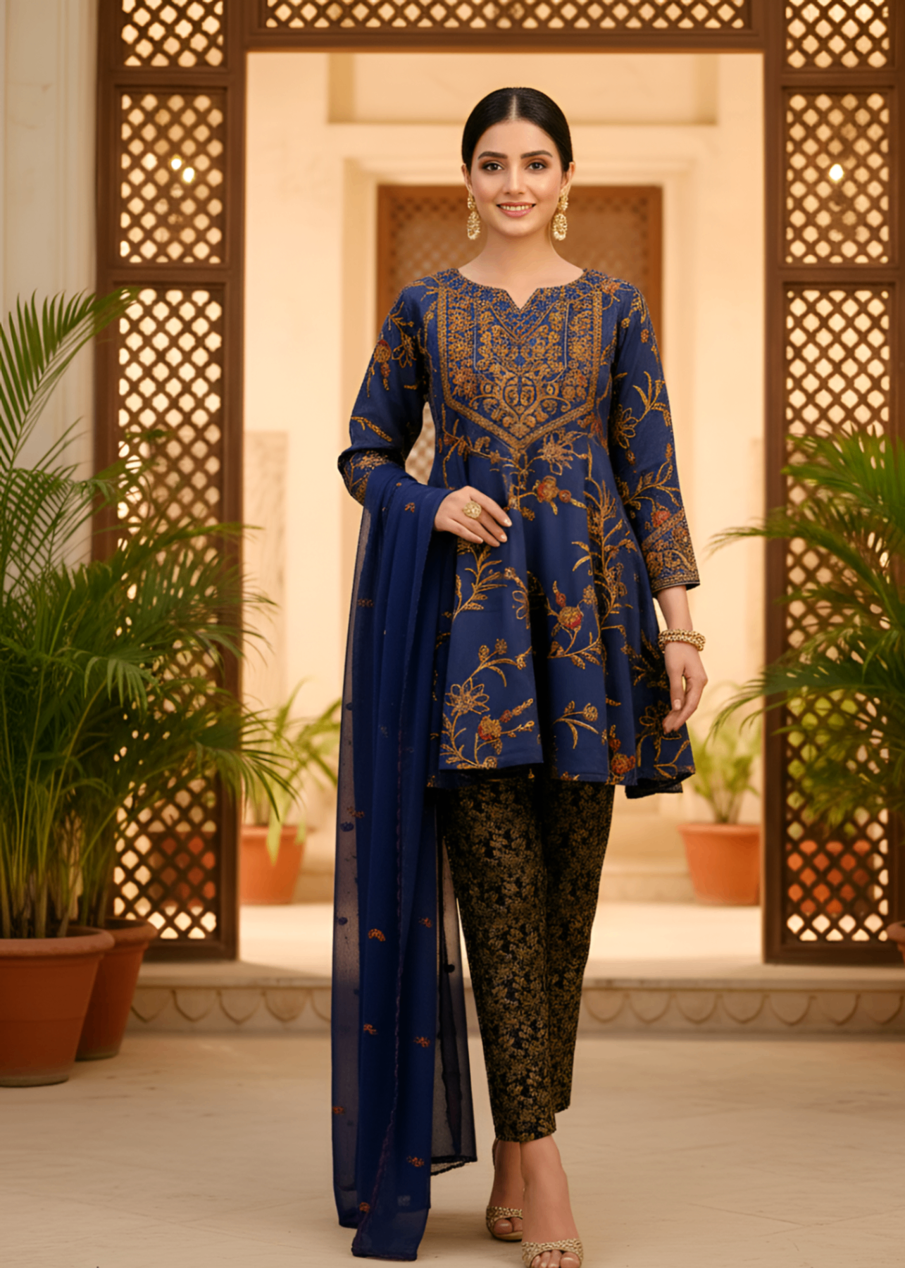 tissue silk Short Frock in Navy blue