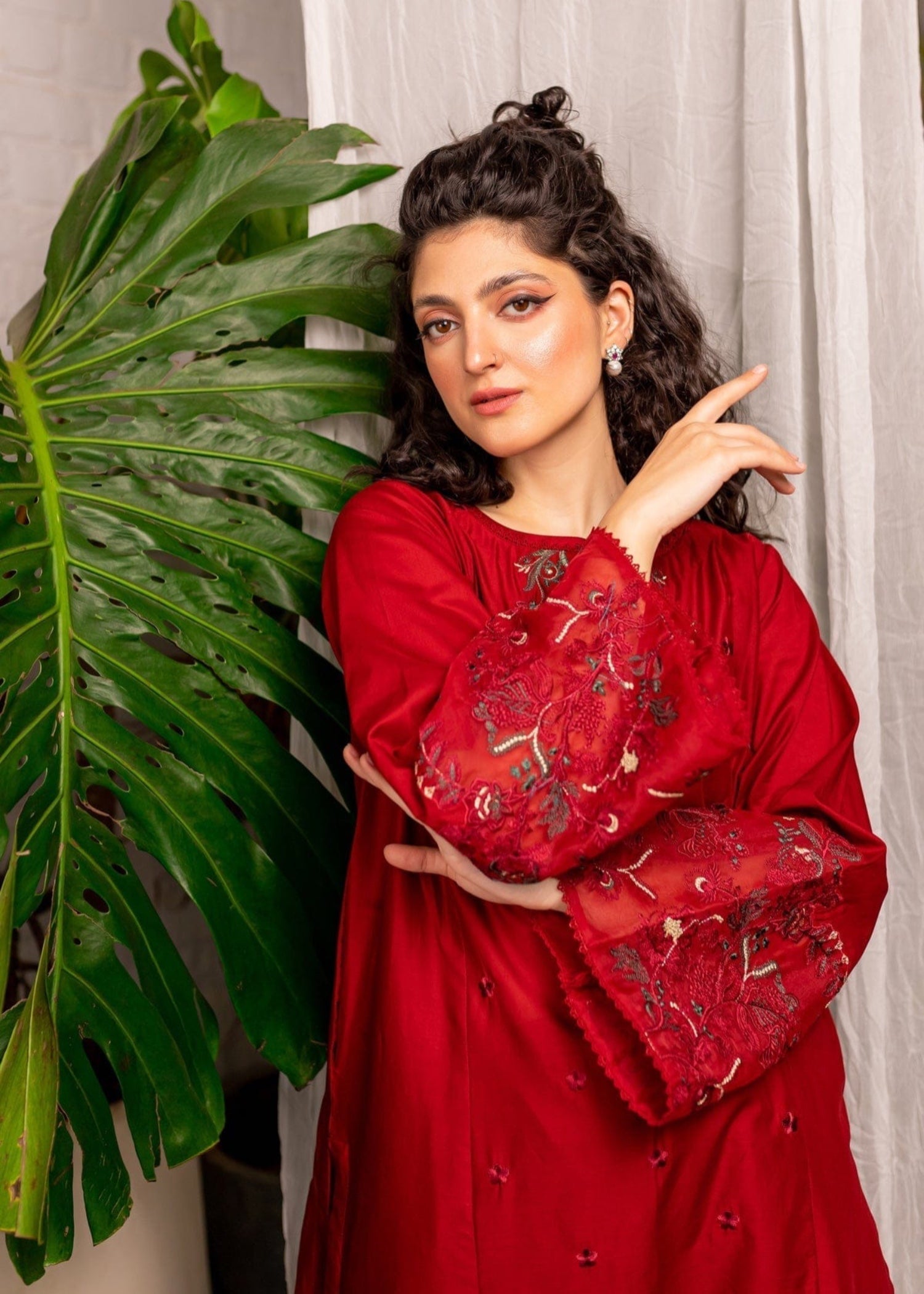 cotton viscose Kurta Set in Red