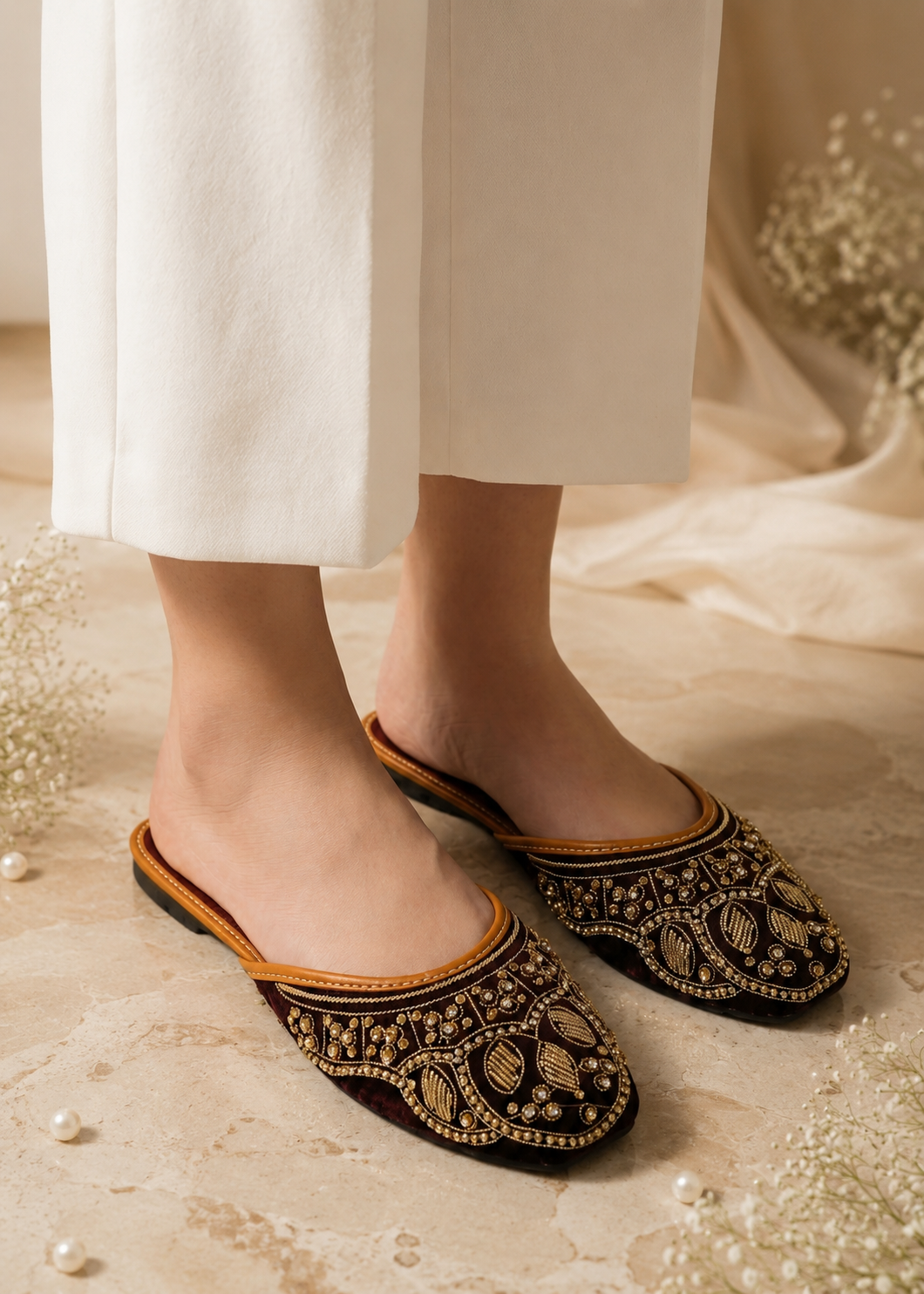 Khussa in Chocolate brown by - High Quality Women Khussa SWS9098