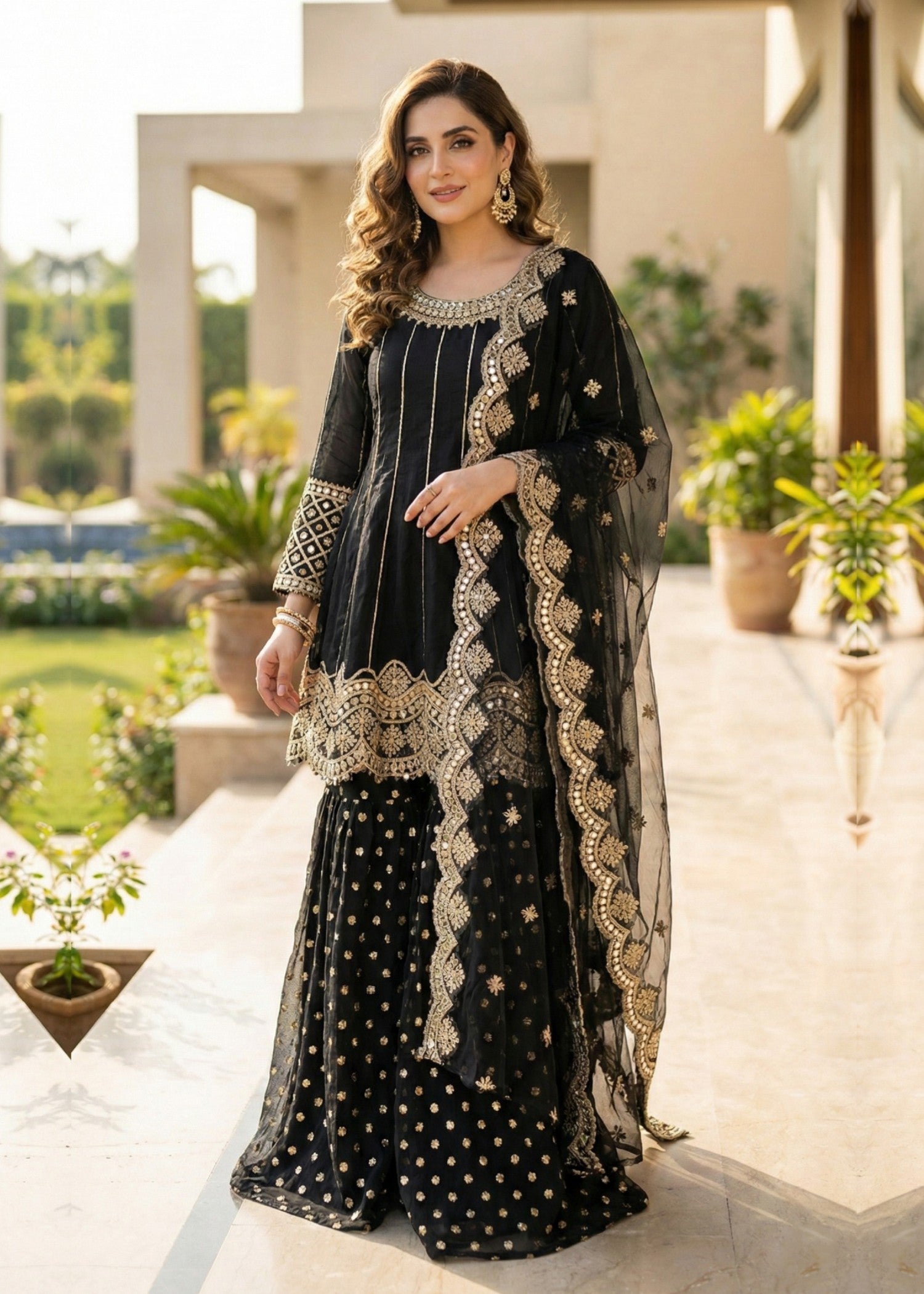 net Gharara in Black