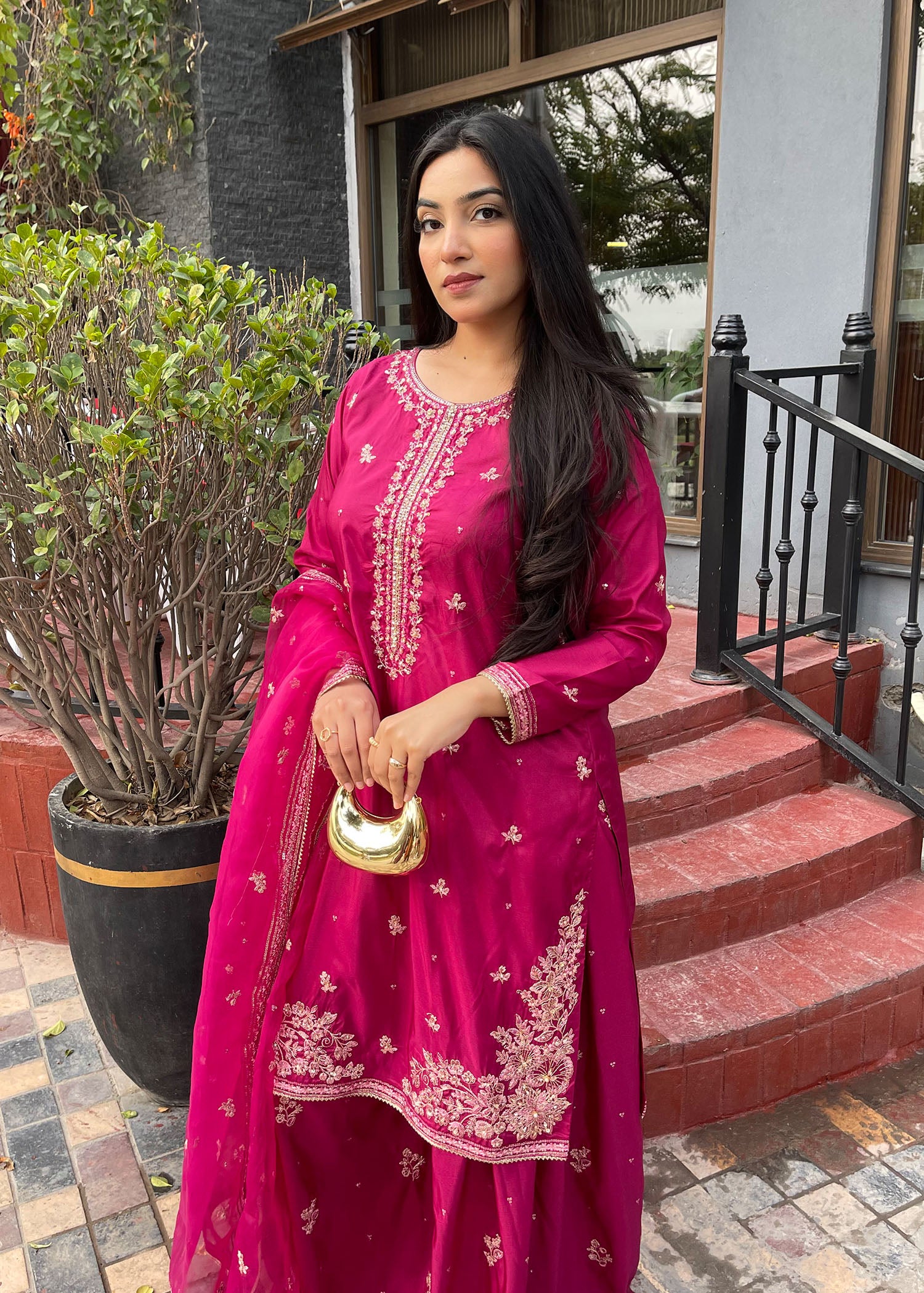 silk Sharara in Magenta