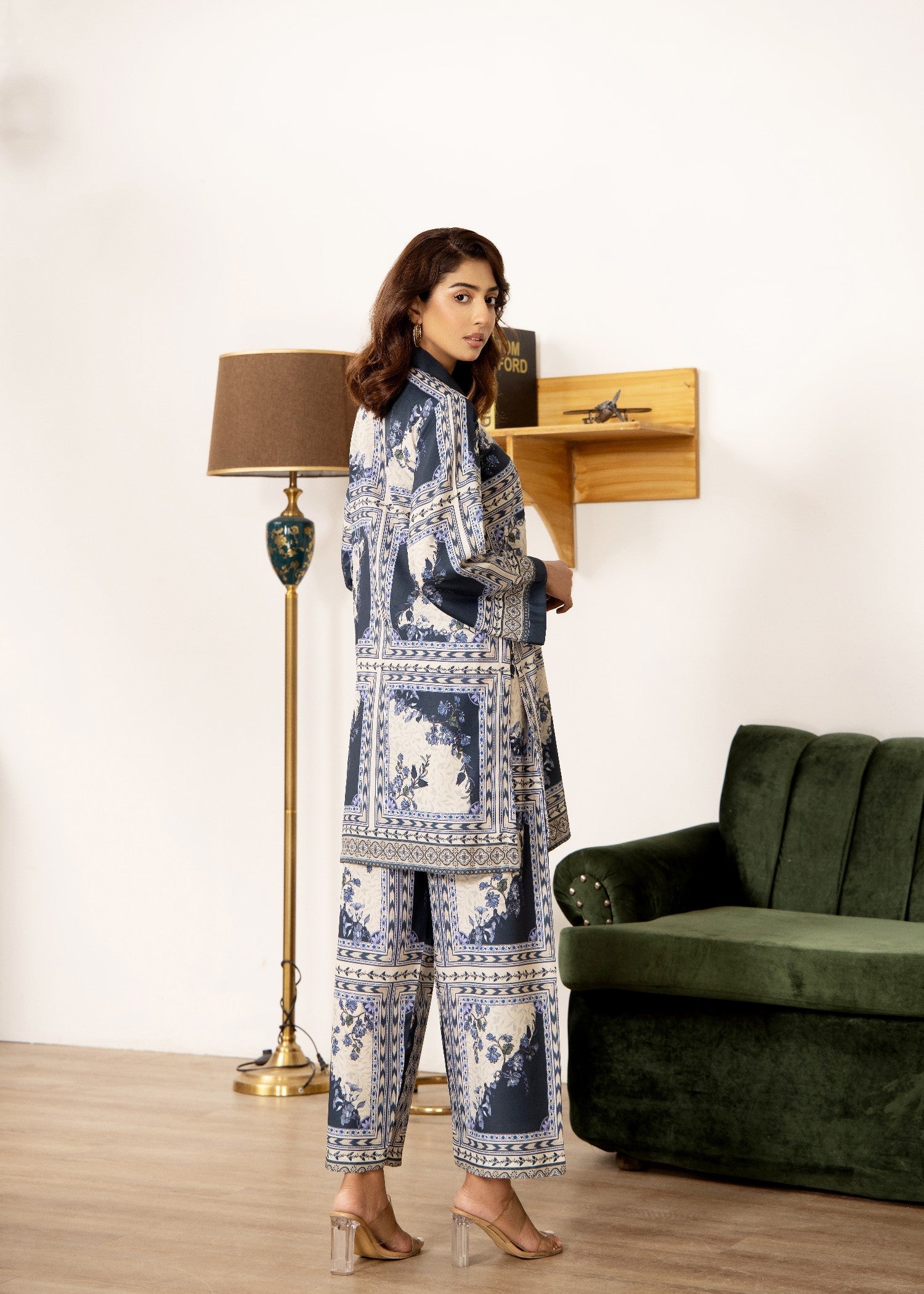 poly silk Co Ord Sets in Navy blue