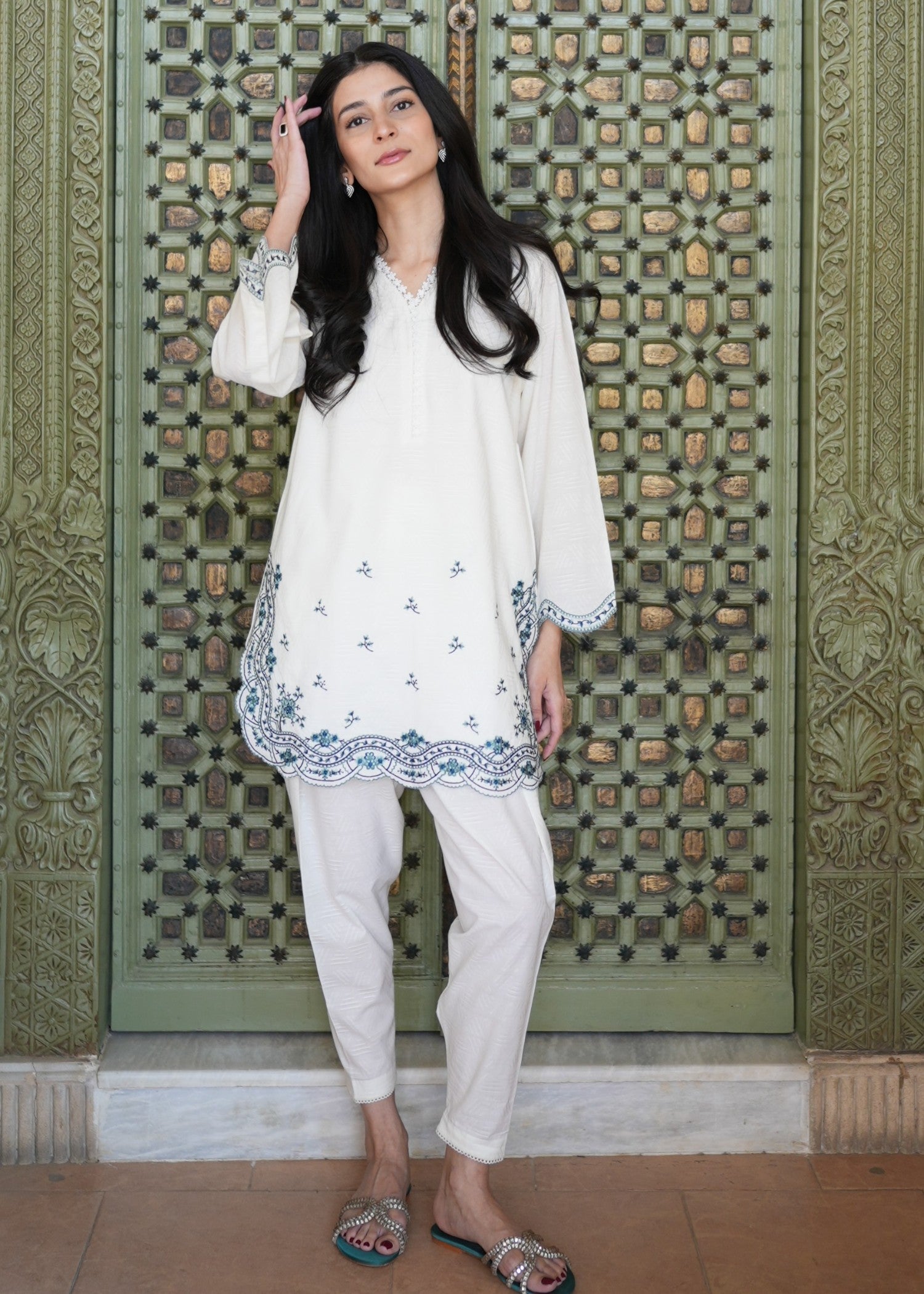 self jacquard Co Ord Sets in White