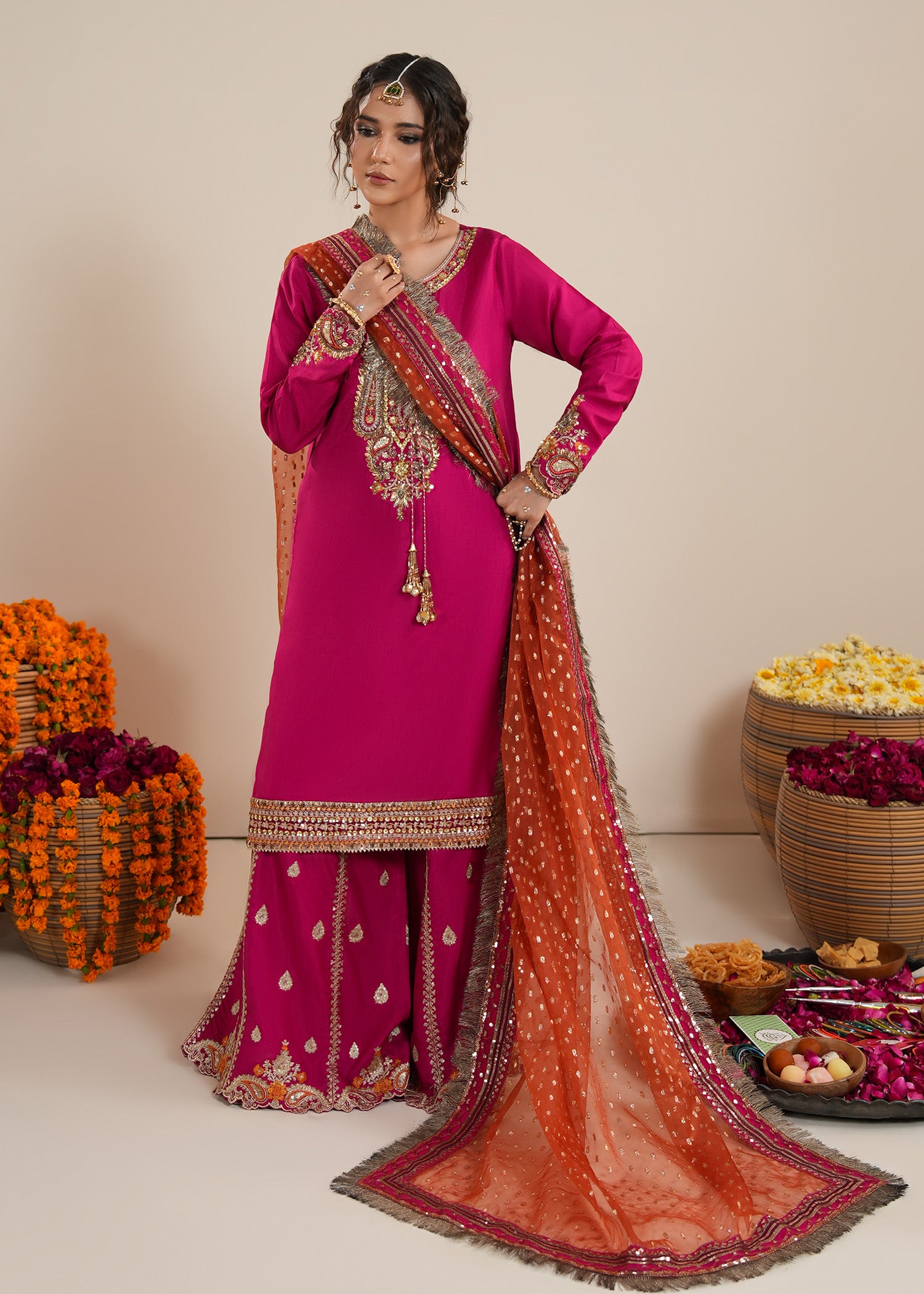 raw silk Sharara in Fuchsia