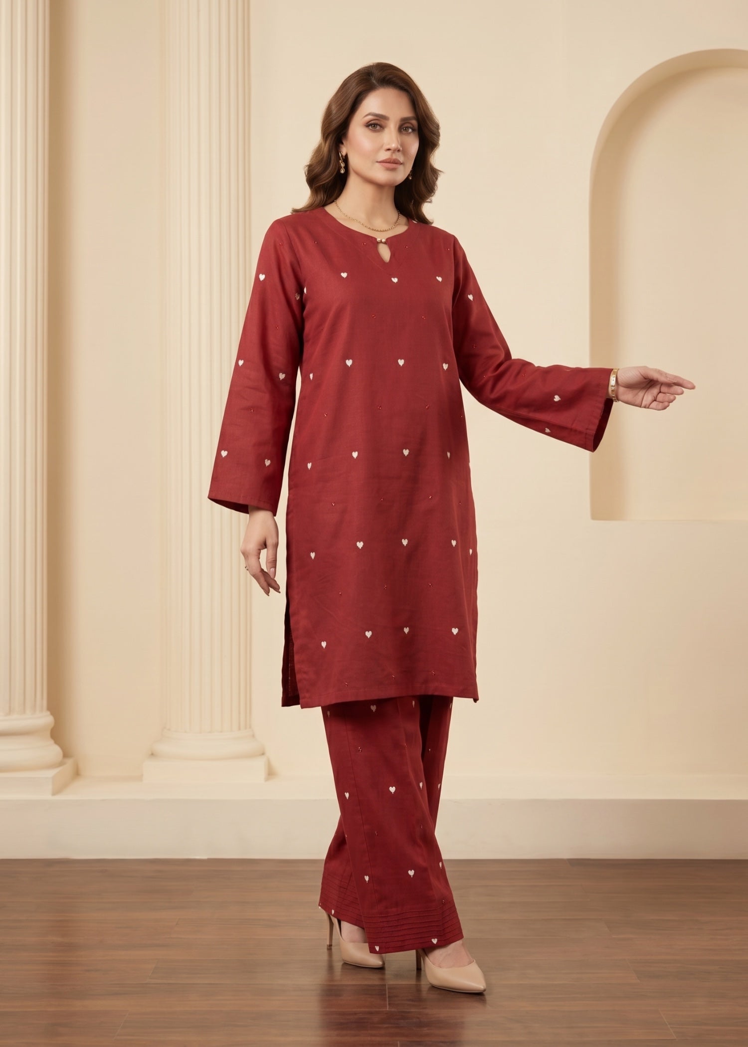 lawn cotton Co Ord Sets in Maroon