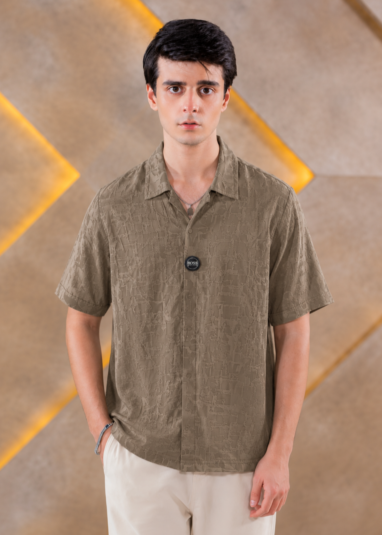 cotton Casual Shirt in Khaki brown