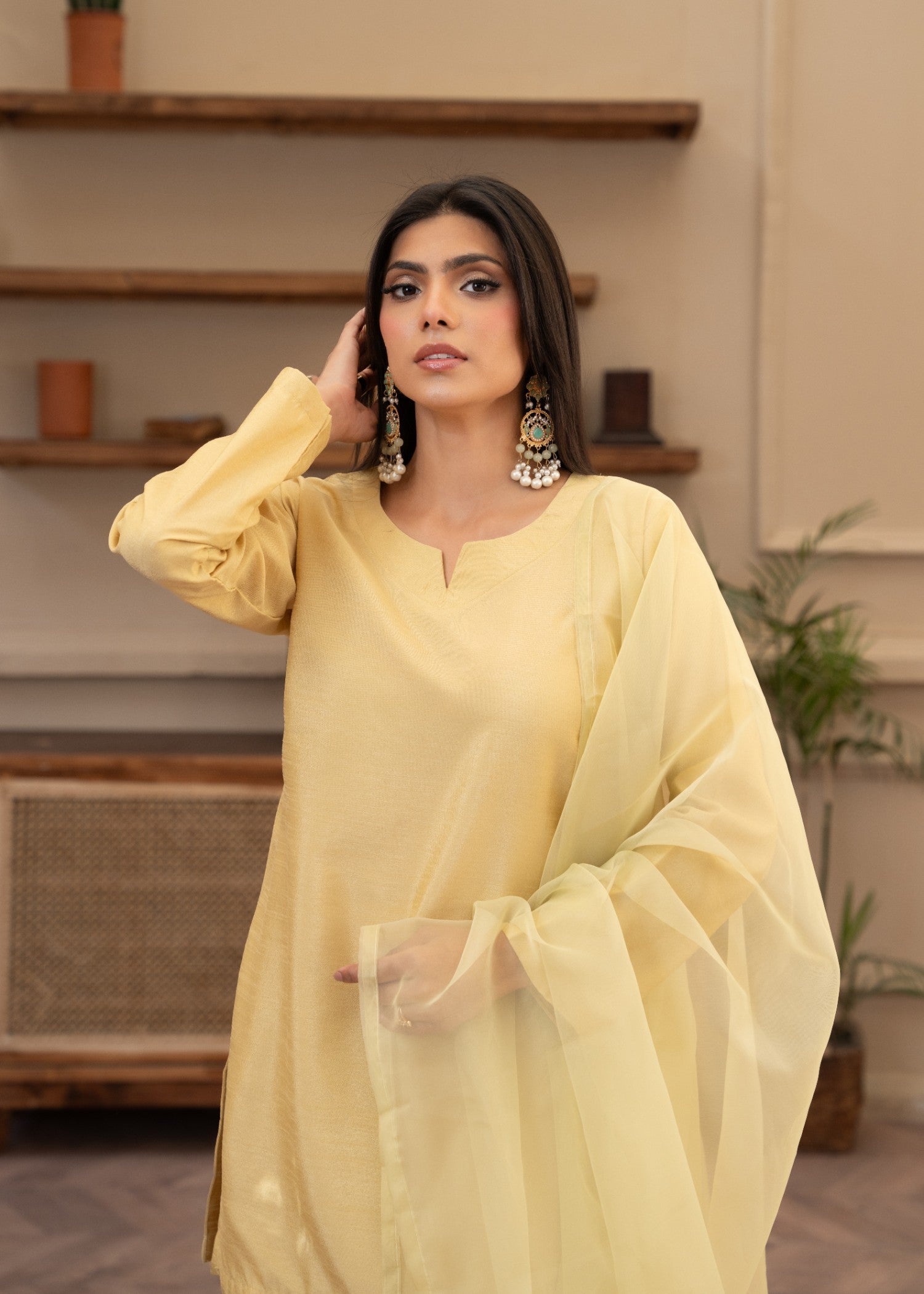 indian raw silk Kurta Set in Mari gold