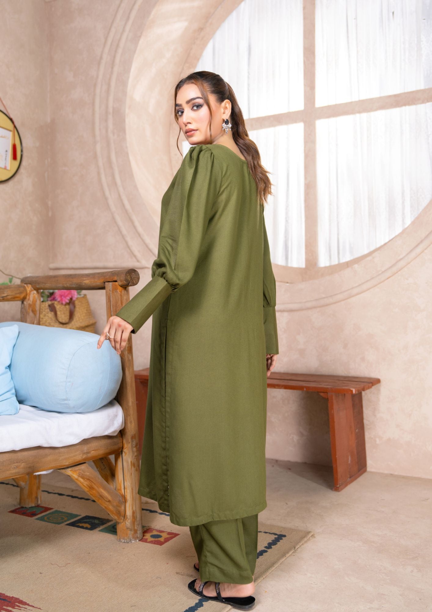 karandi Kurta Set in Olive green