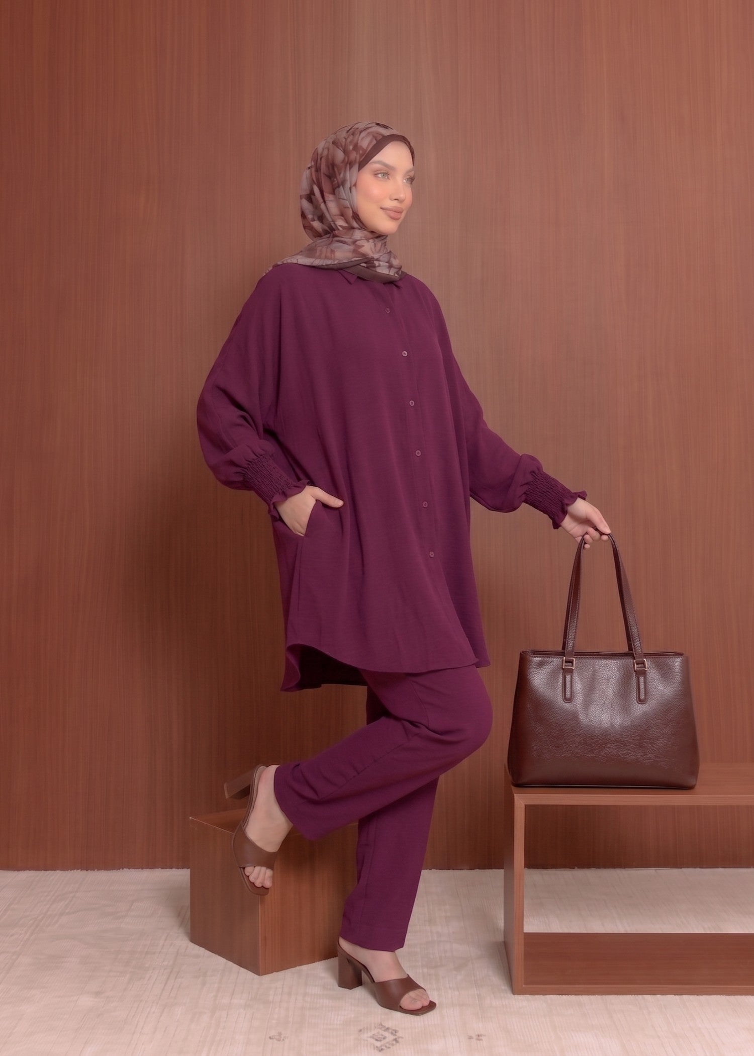crepe georgette Co Ord Sets in Plum