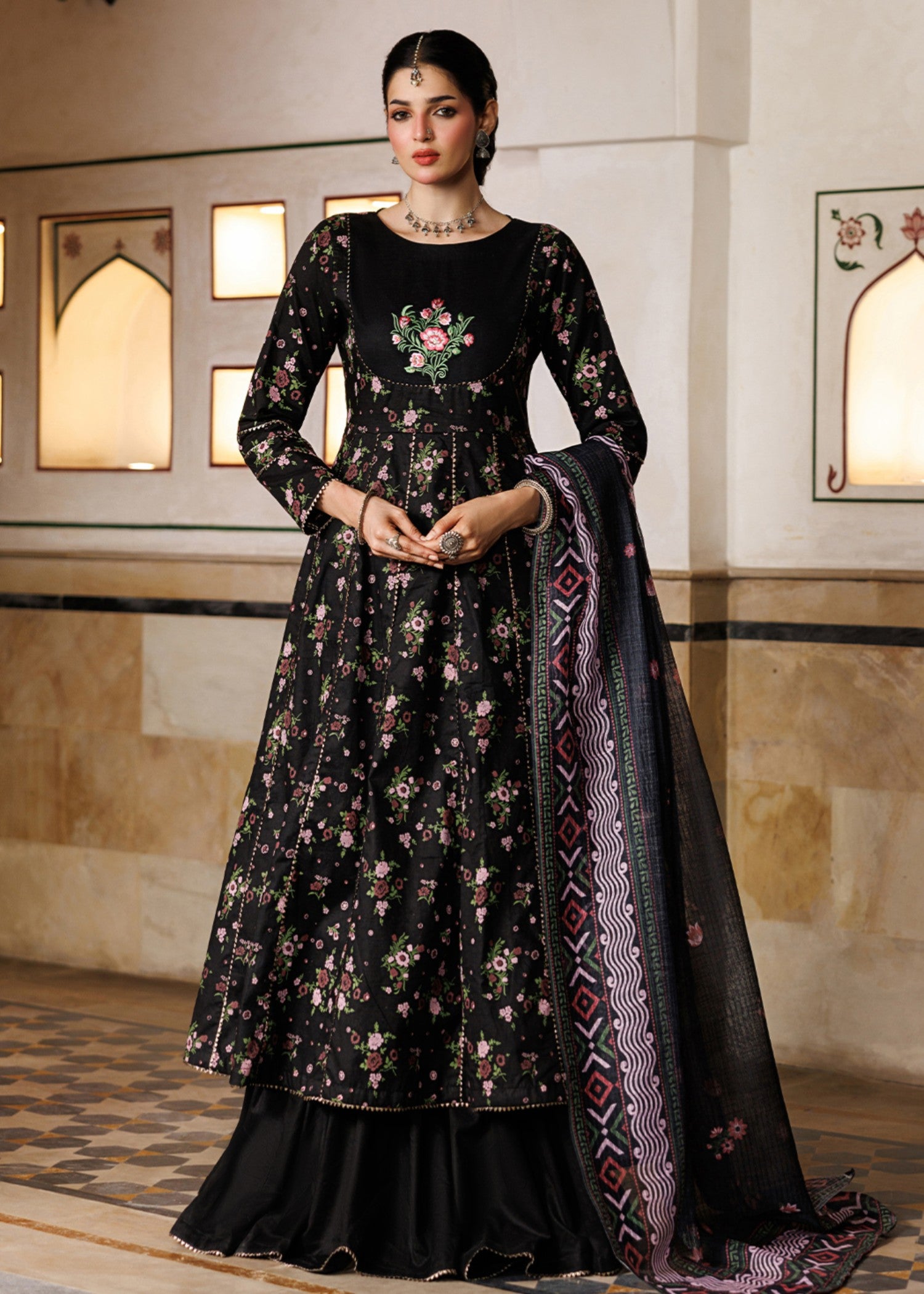 lawn cotton Angrakha in Black
