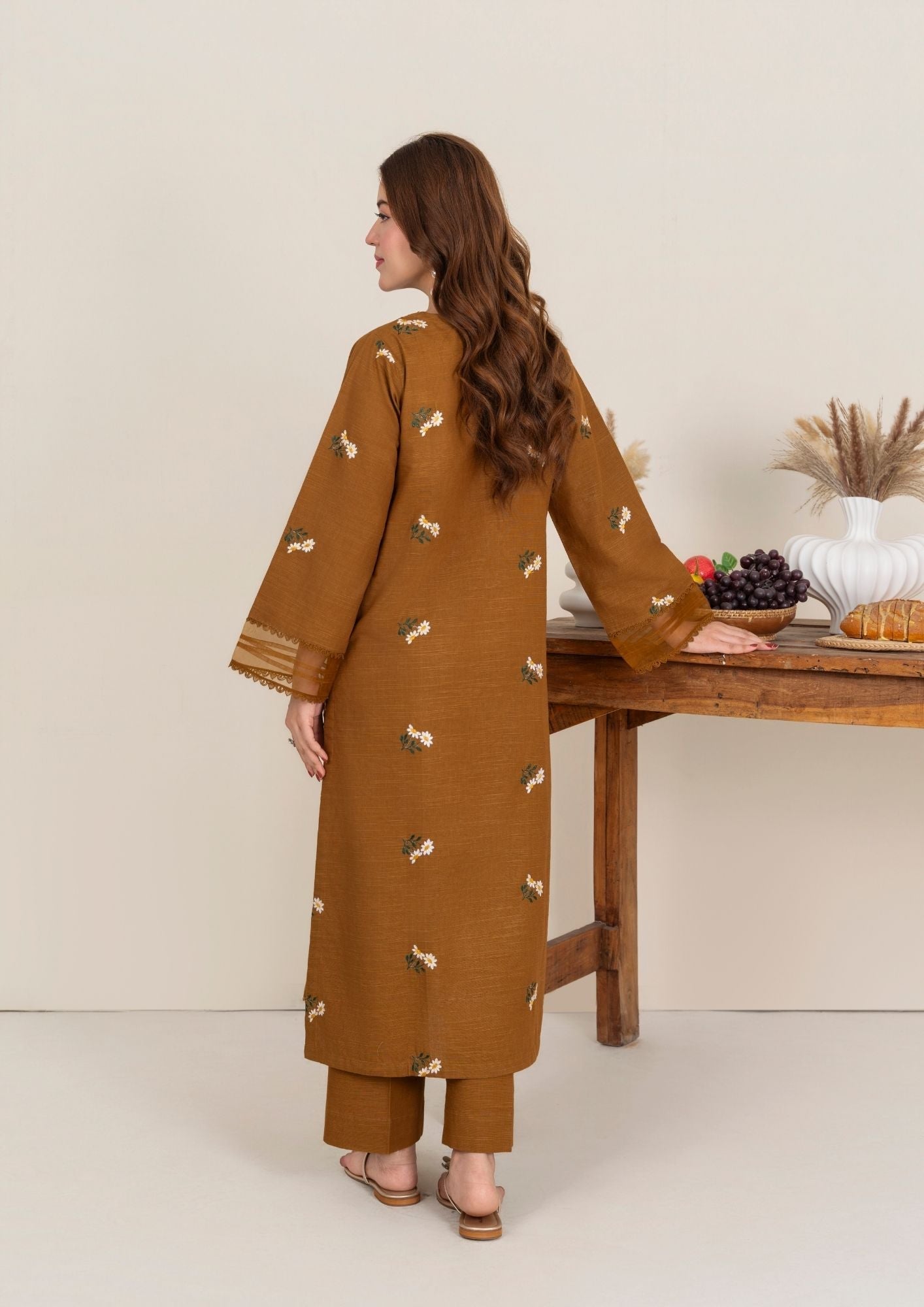 khaddar Kurta Set in Hazelwood brown