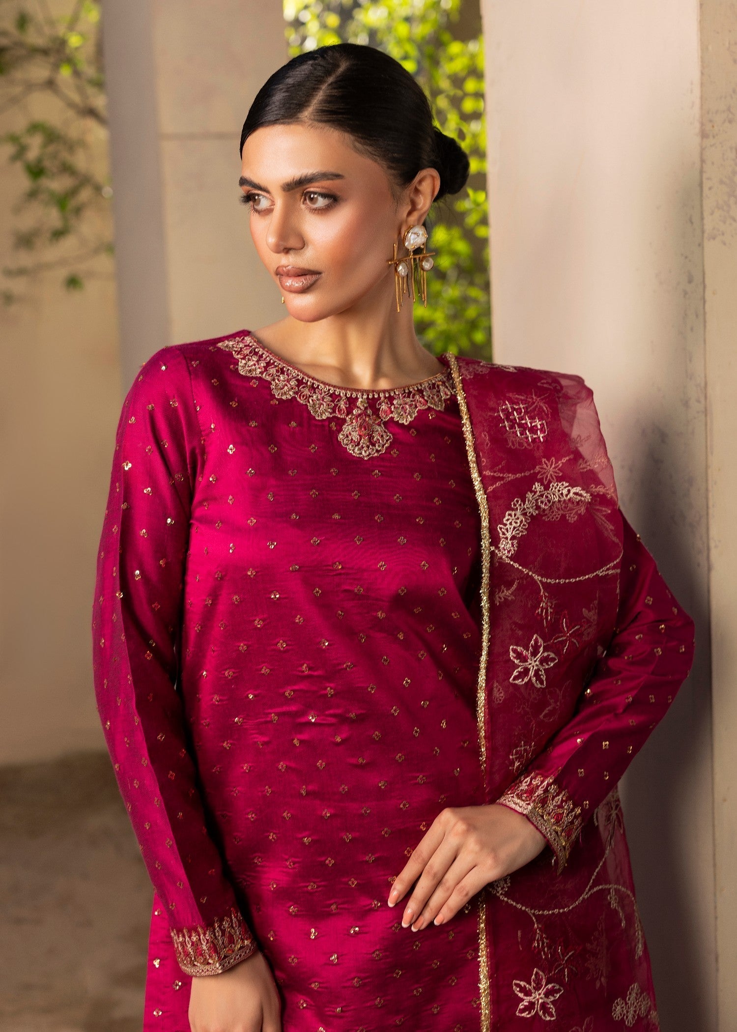 cotton silk banarasi Sharara in Magenta haze