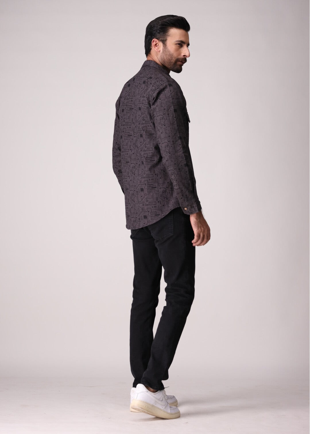 flannel Casual Shirt in Charcoal black