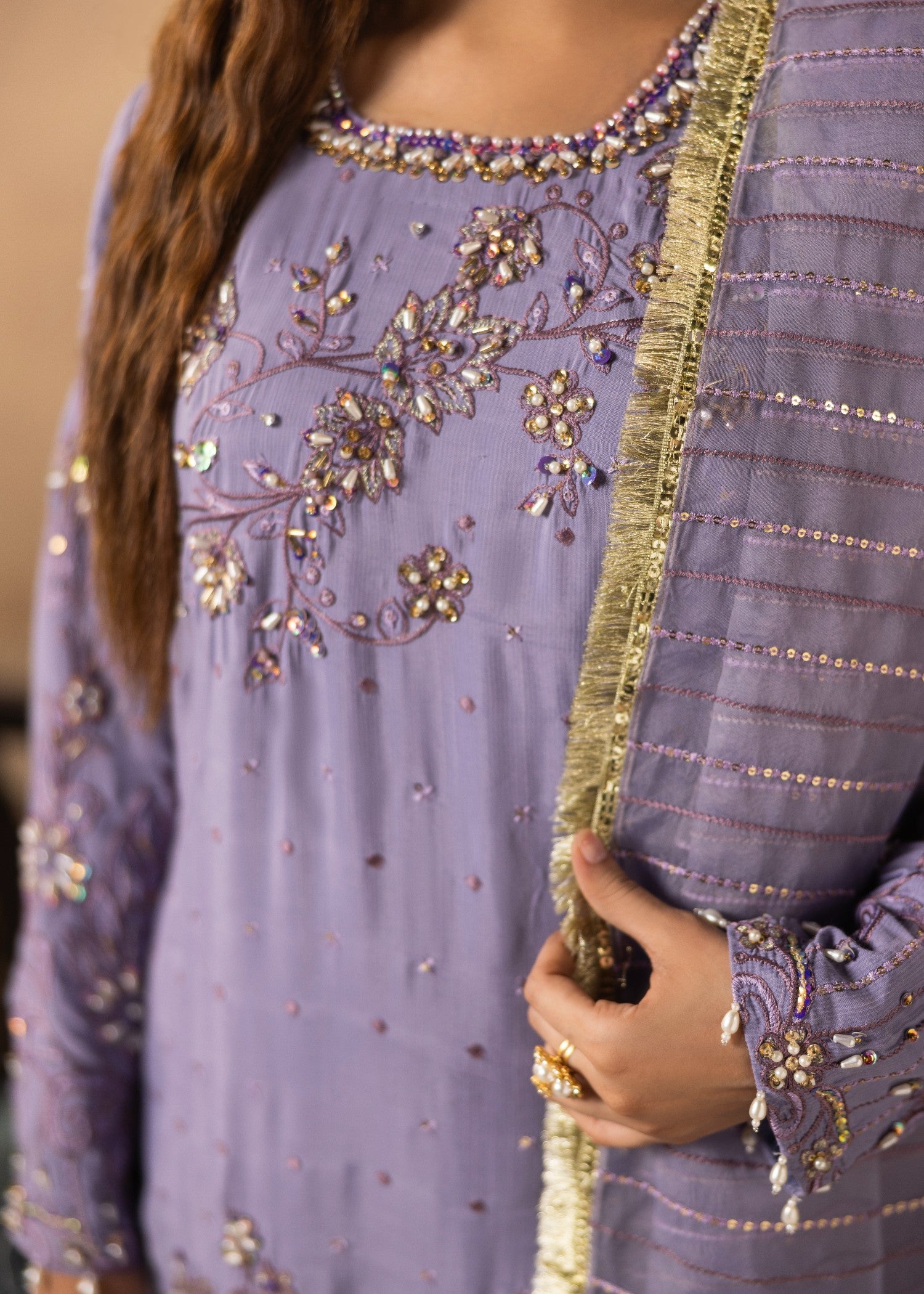 raw silk Kurta Set in Lilac