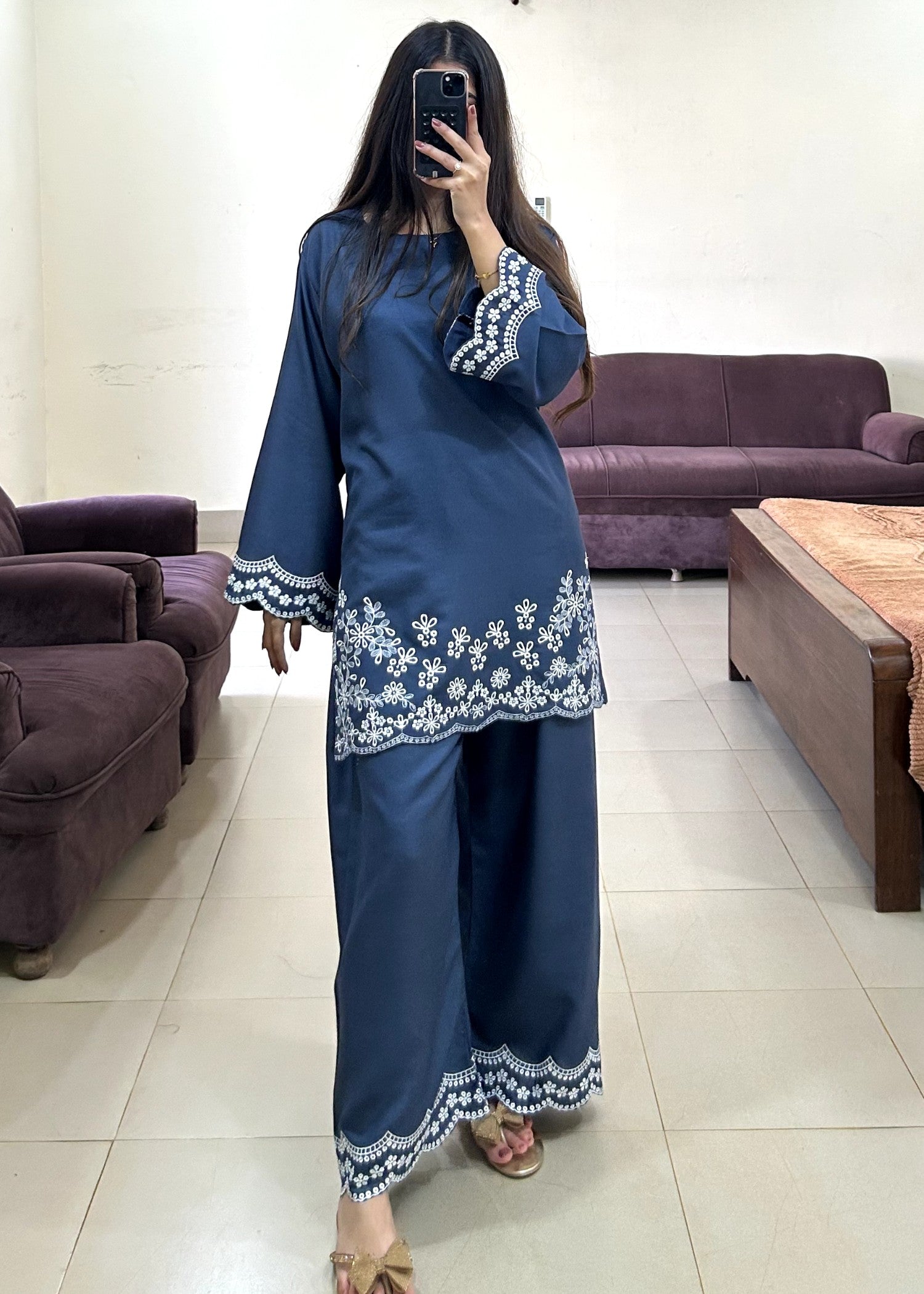 marina Kurta Set in Steel blue