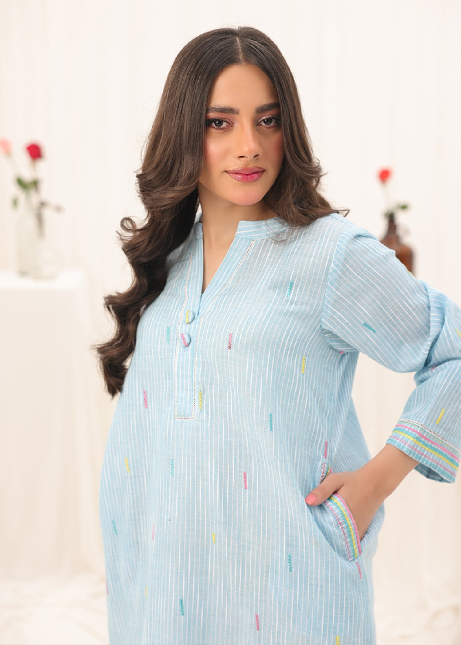 yarn dyed Kurti in Sky
