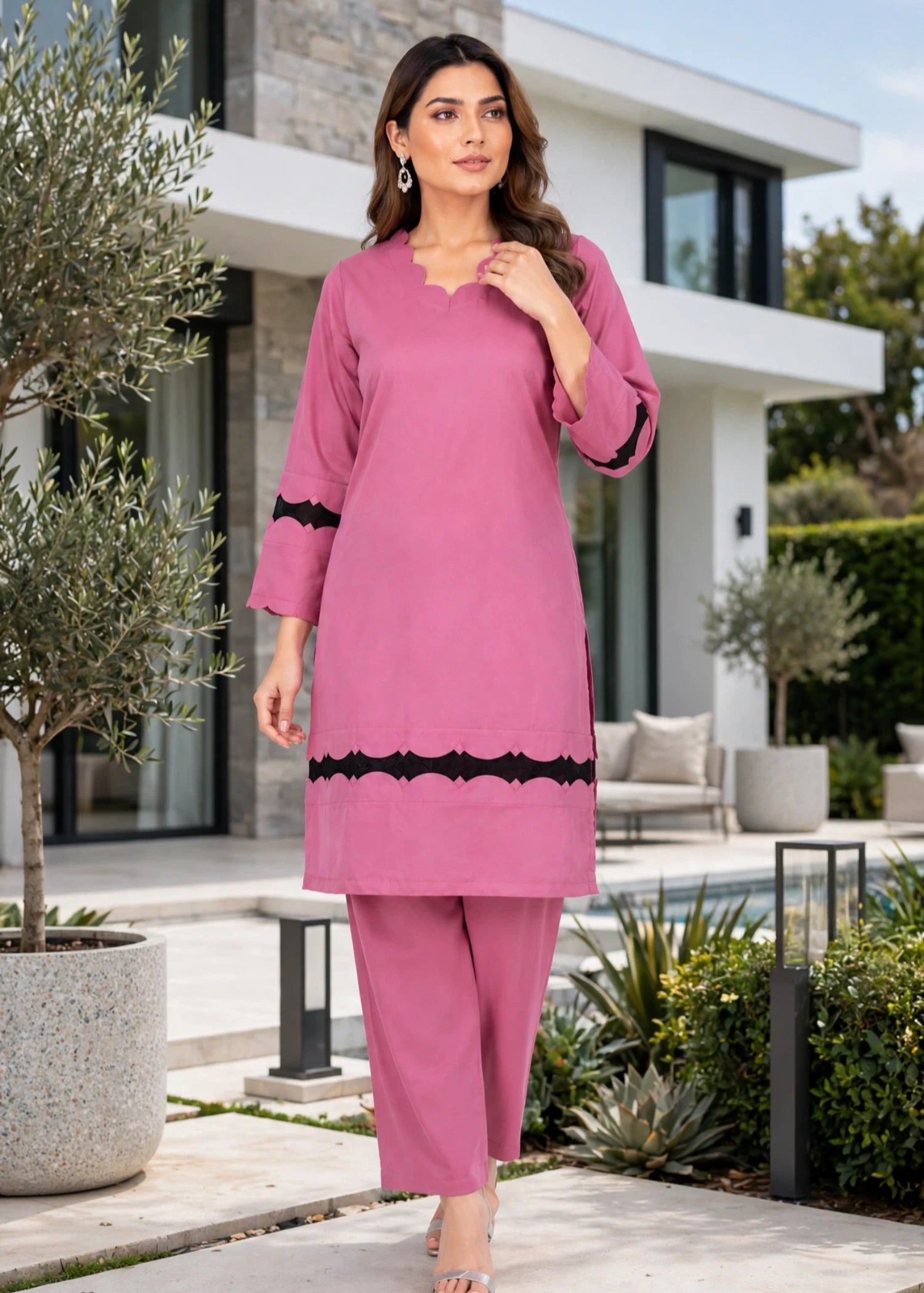 georgette Kurta Set in Rose pink
