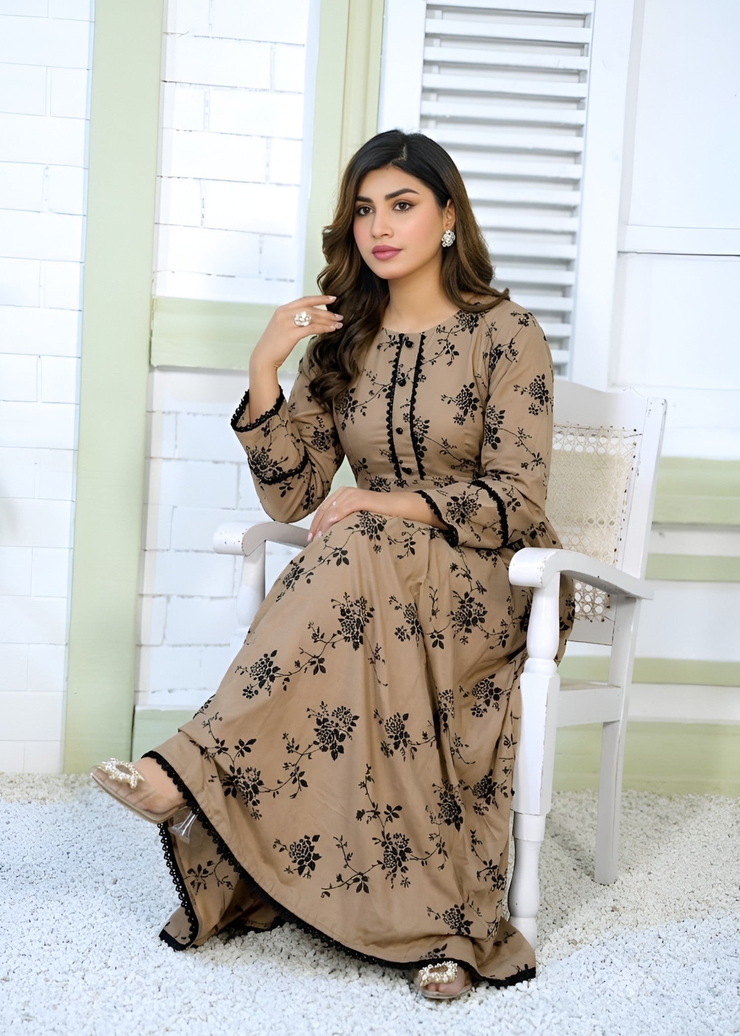 linen Maxi in Camel brown