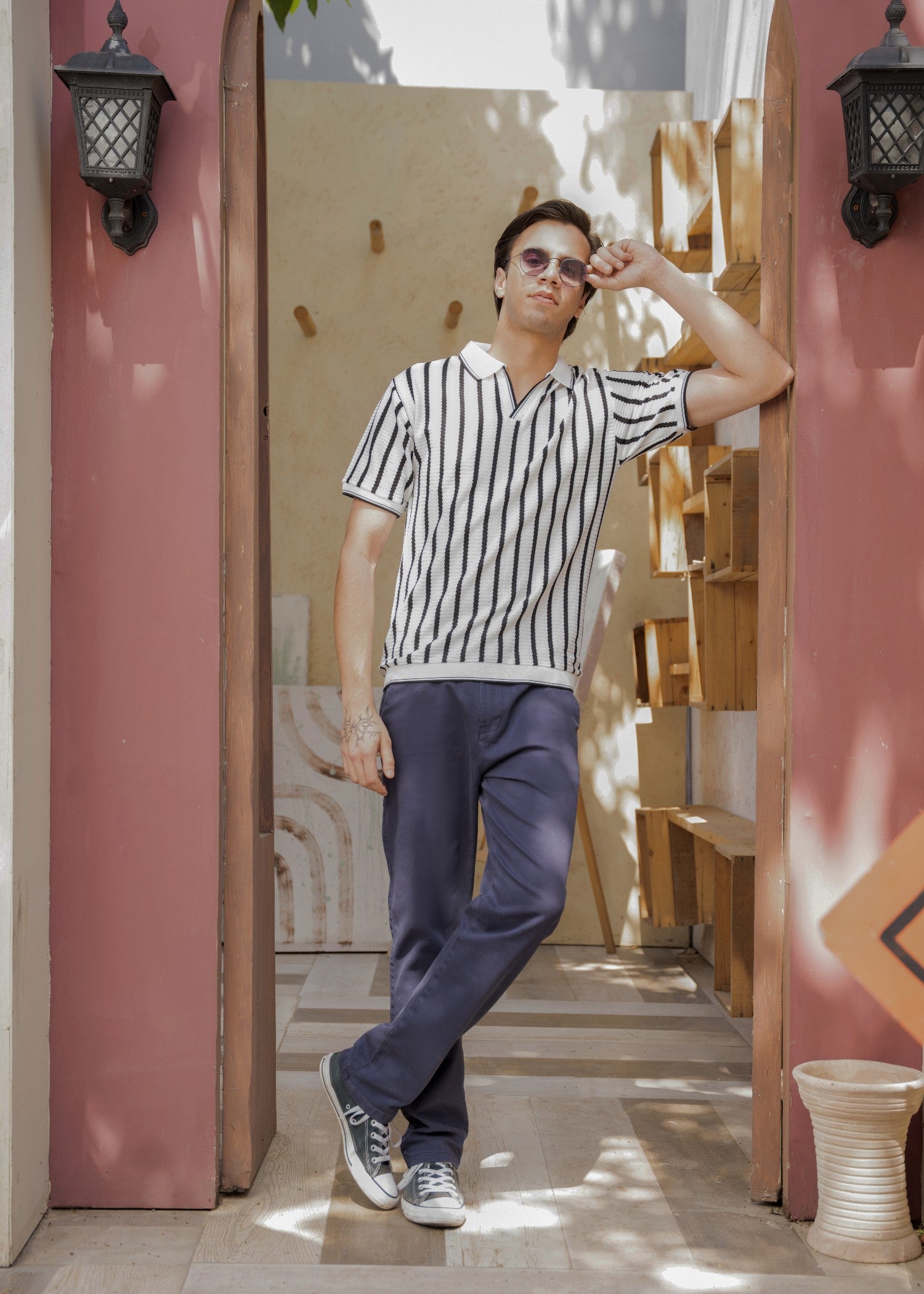 jersey knit Polo Shirt in Ivory, white