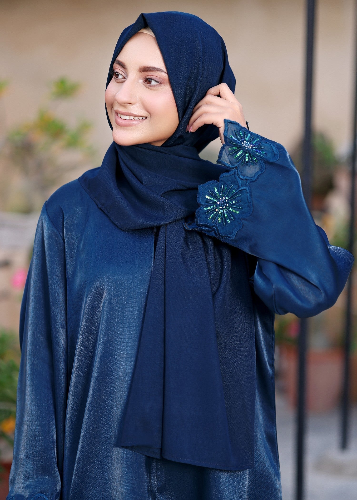 silk georgette Abaya in Blue