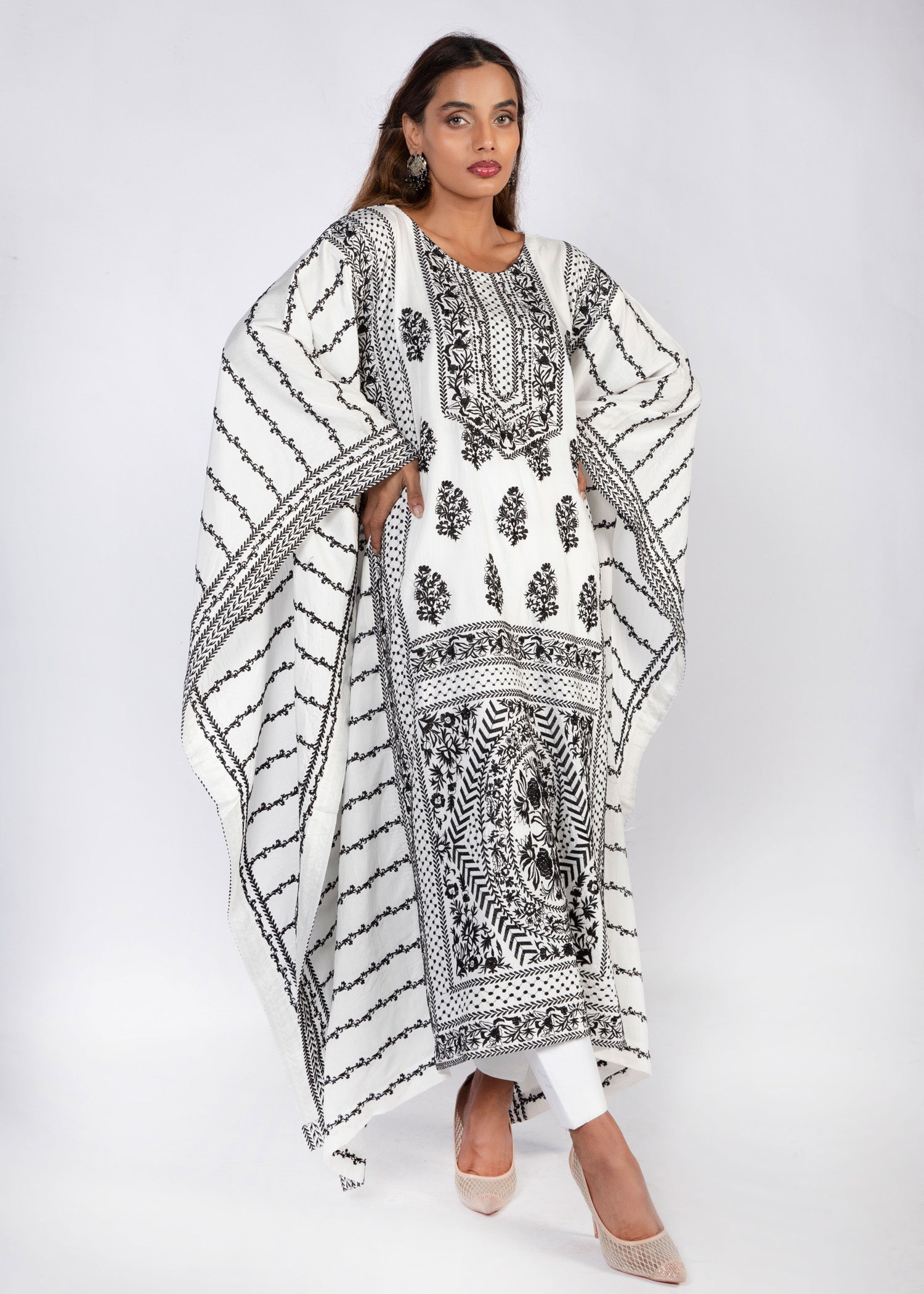 cotton silk Kaftan in White