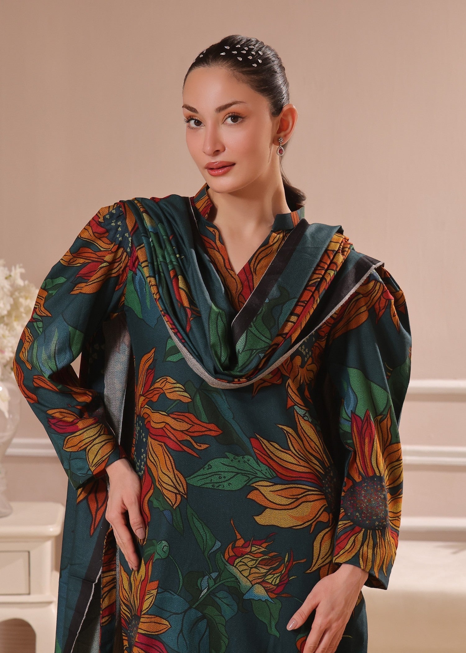 dhanak Kurta Set in Pine green