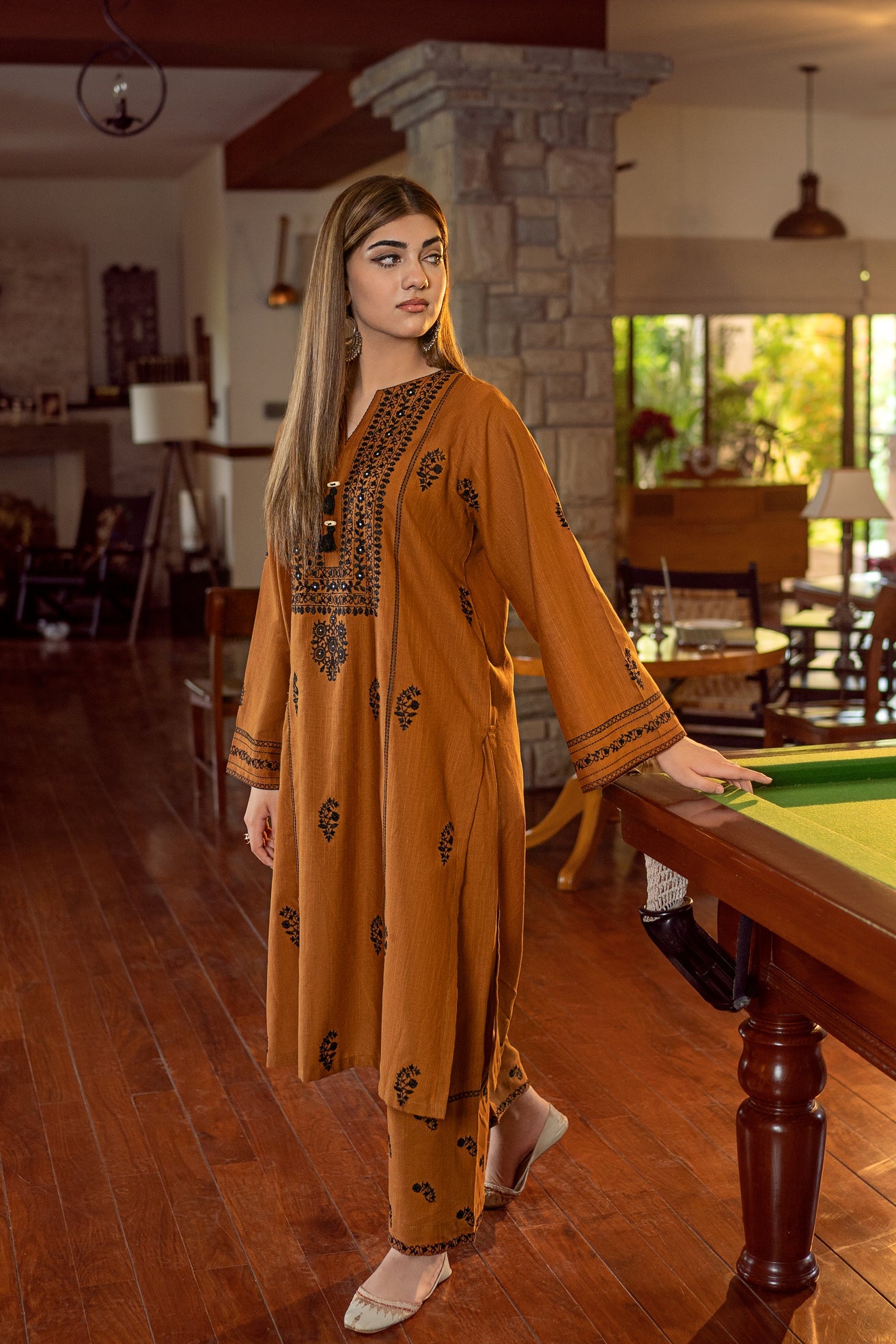 slub khaddar Kurta Set in Yellow ochre