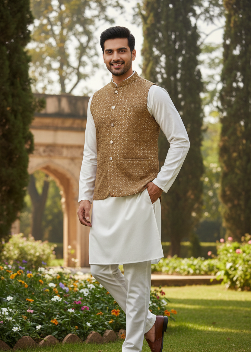 silk Waistcoat in Golden brown