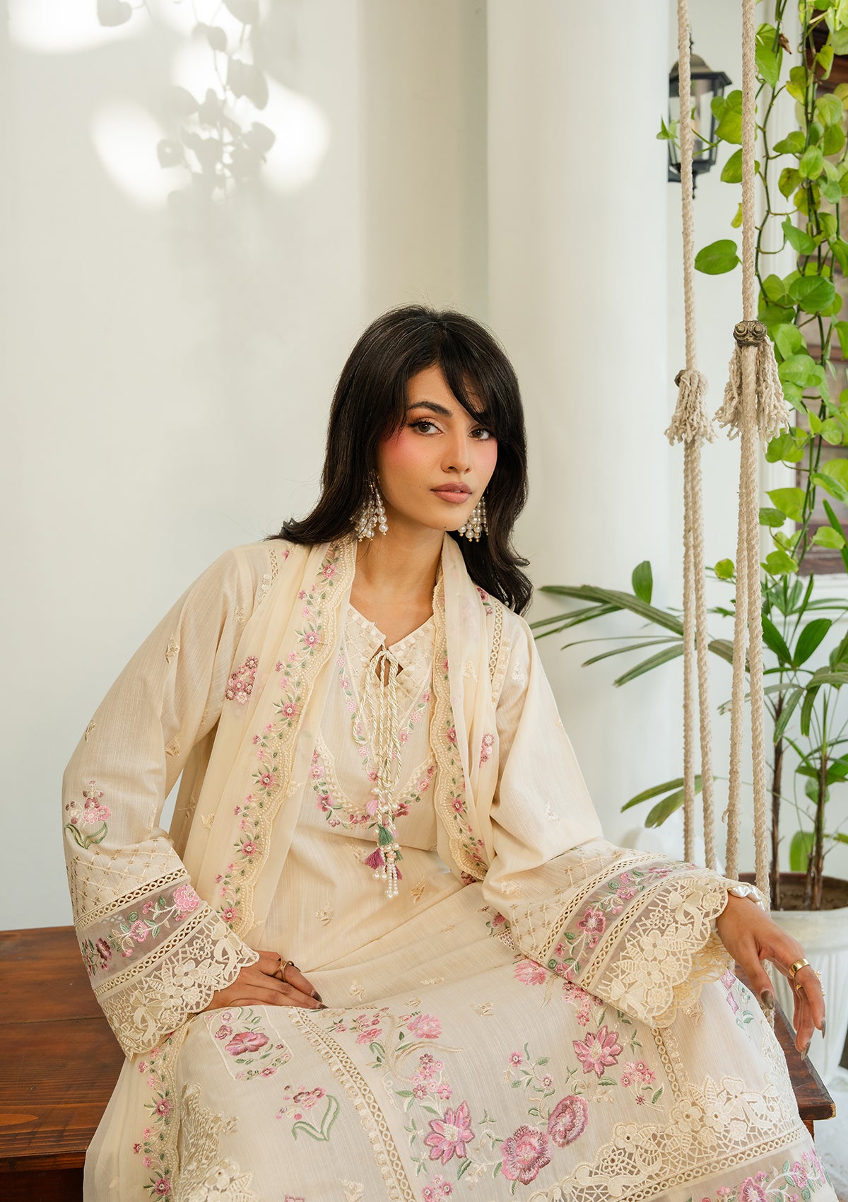 lawn Kurta Set in Cream