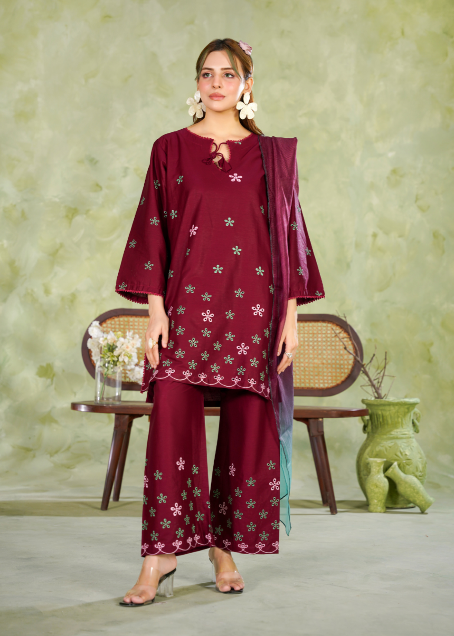 cotton Kurta Set in Blood red