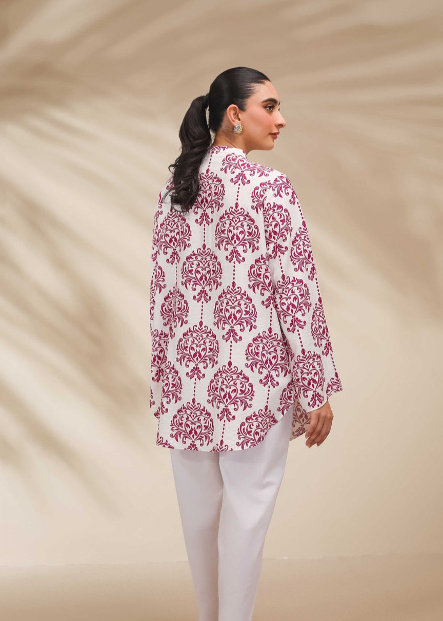 cotton viscose Kurti in White, hot pink red