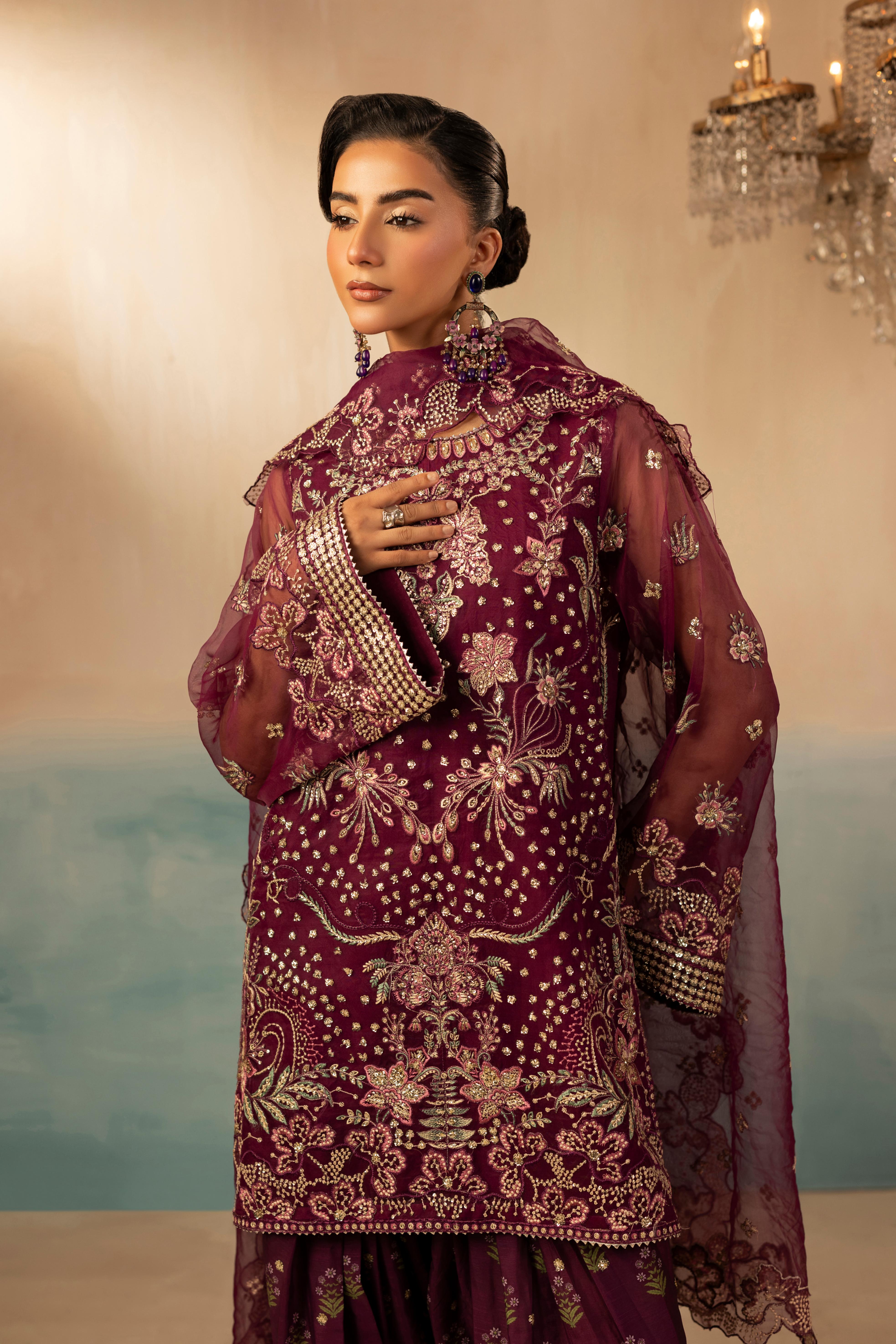 organza Kurta Set in Plum