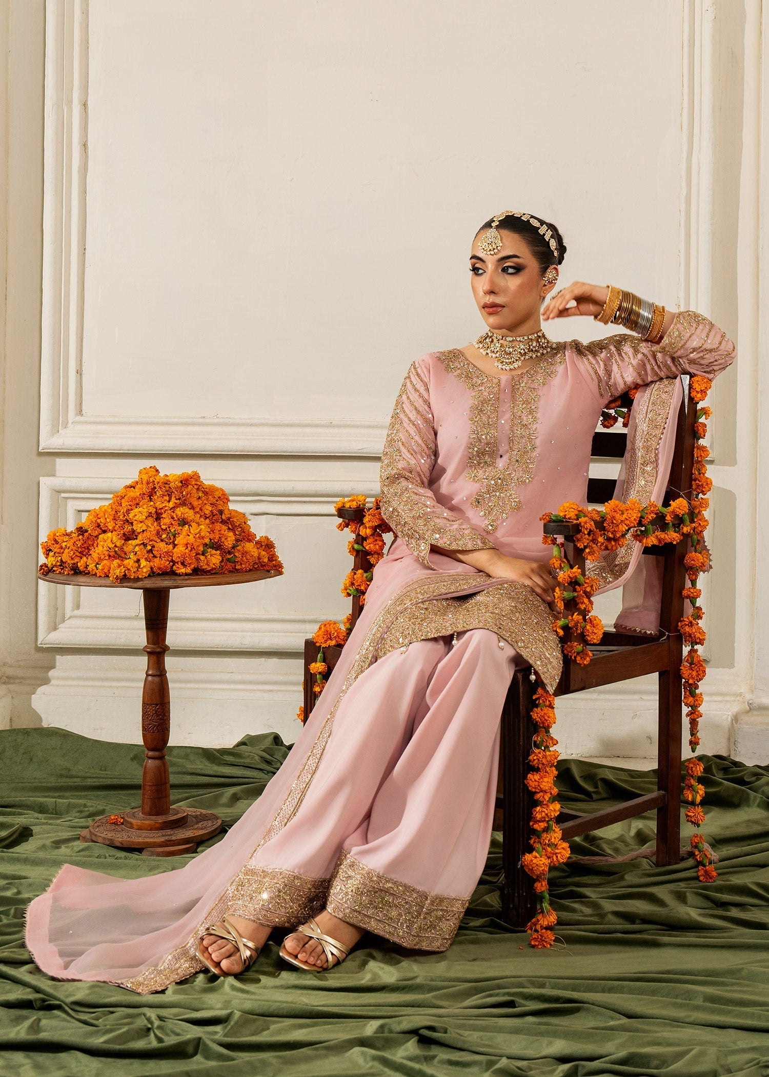 chiffon Kurta Set in Blush pink