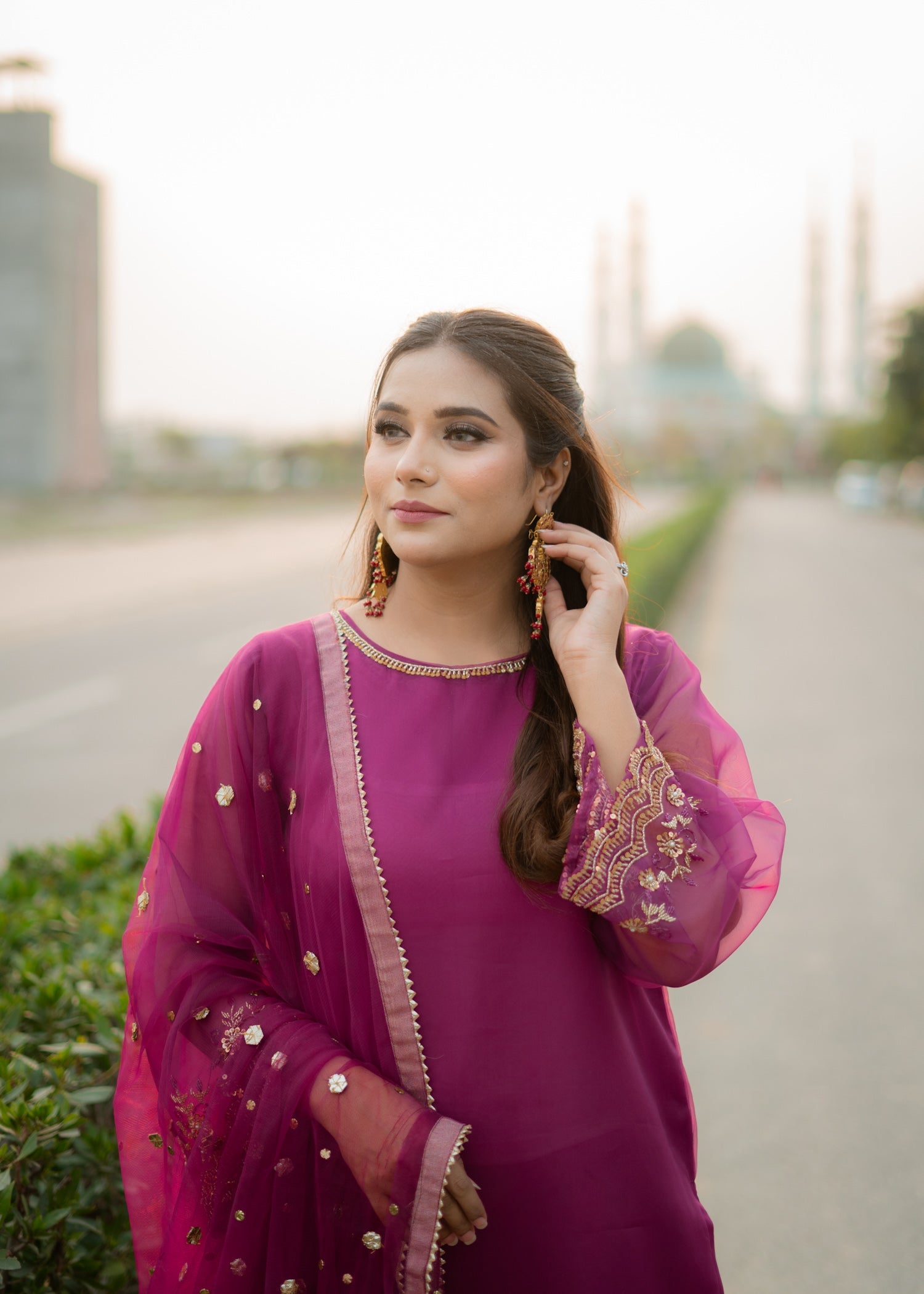 raw silk Sharara in Magenta