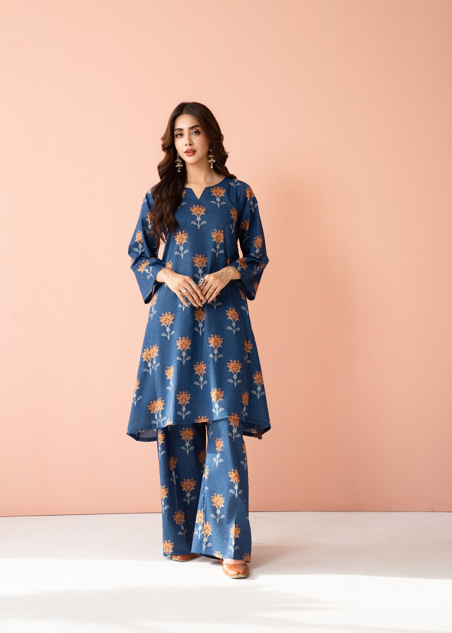 lawn cotton Short Frock in Navy blue